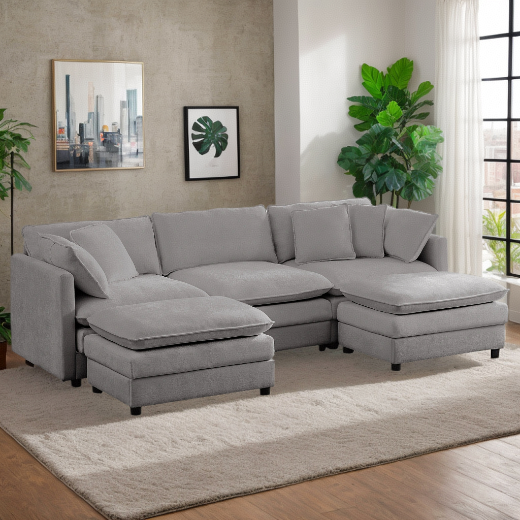 Puremind Modular Sectional Sofa with Movable Ottomans, 5-Seater U Shaped Comfy Cloud Couch for Living Room/Apartment