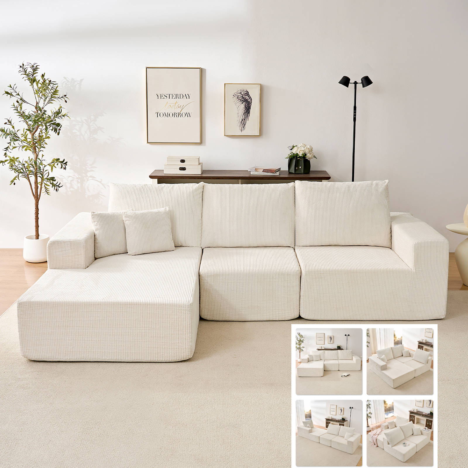 Puremind 108” Modular Sectional Sofa, Cloud Sectional Couch with Deep Seat, L-Shaped Sofa Couch with Chaise for Living Room/Apartment