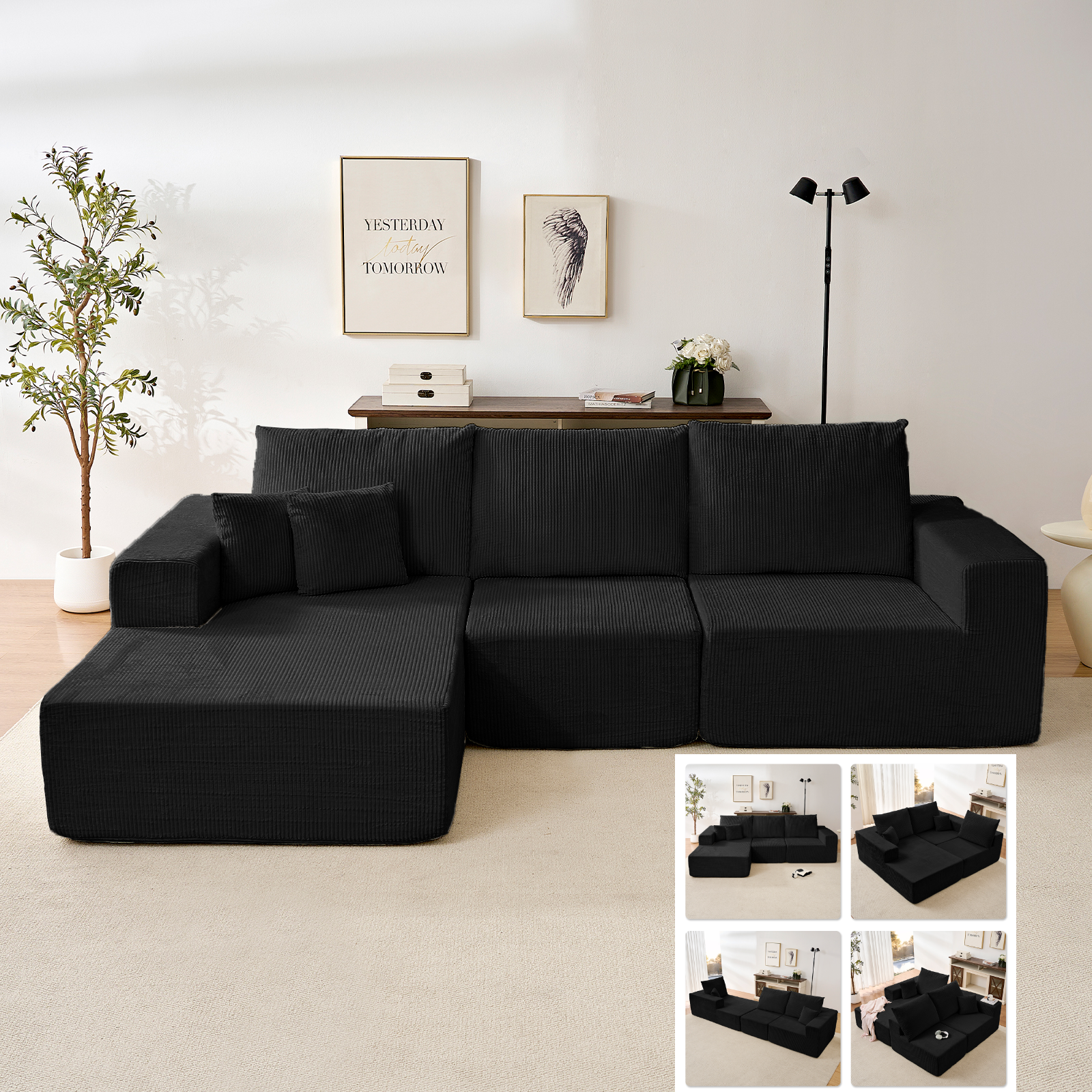 Puremind 108” Modular Sectional Sofa, Cloud Sectional Couch with Deep Seat, L-Shaped Sofa Couch with Chaise for Living Room/Apartment