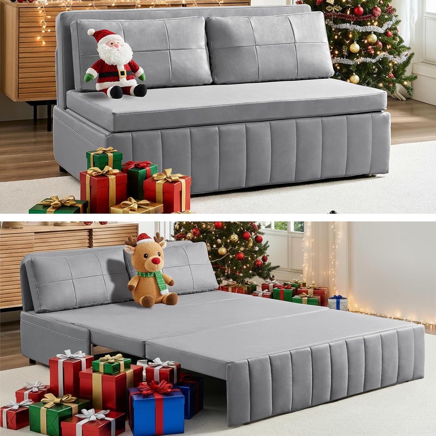 Puremind 3 in 1 Pull Out Sofa Bed, Queen Size Convertible Sleeper Sofa, Corduroy Loveseat Couch Bed with Pillows for Living Room/Apartment