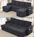 Puremind 103" Pull Out Sofa Bed with Double Storage Chaise, Corduroy U Shaped Convertible Sectional Sleeper Sofa for Living Room