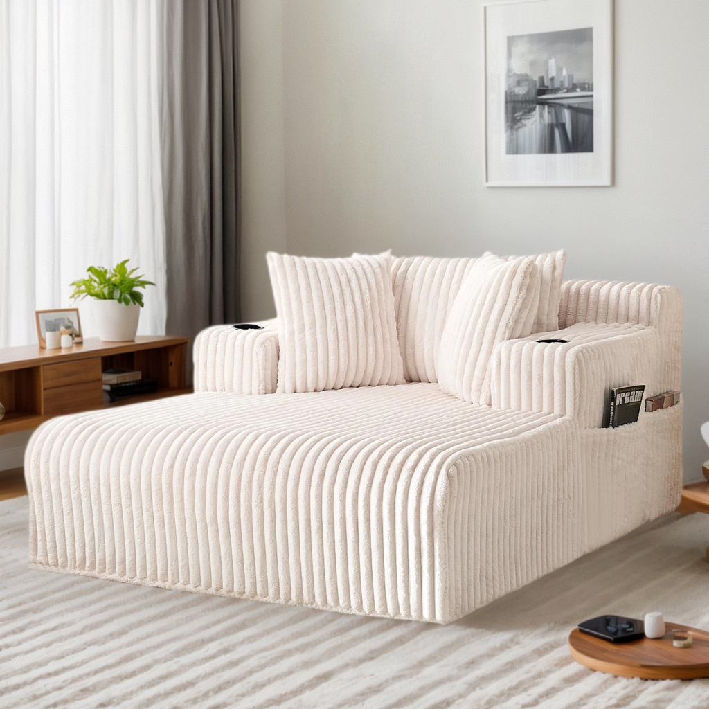 Puremind 85“W Double Chaise Lounge Chair Indoor, Oversized Sectional Corduroy Sofa Bed, Deep Seat Sleeper Loveseat, Cloud Sofa for Living Room/Apartment