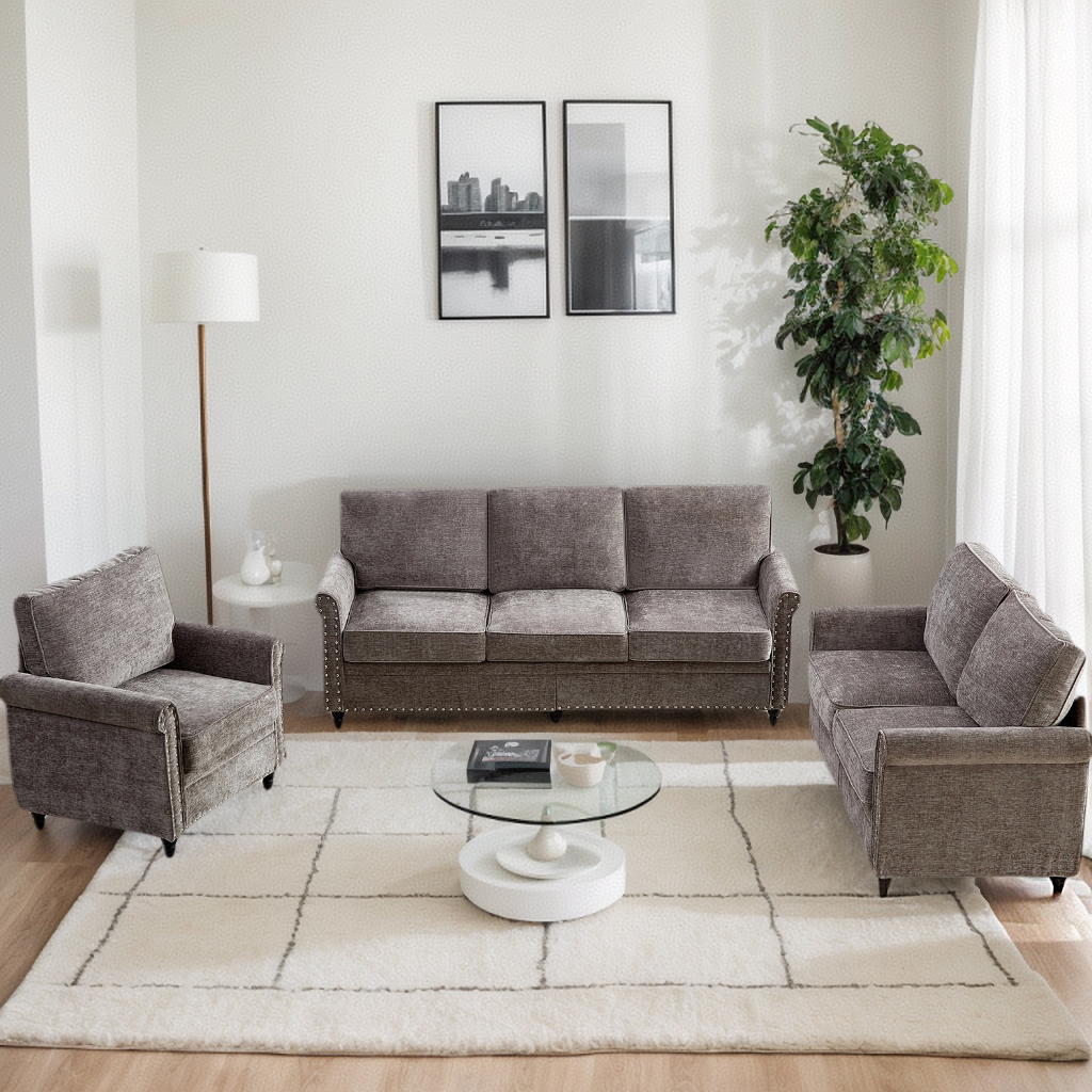 Puremind Living Room Furniture Sets, 3 Piece Sofa Set, Chenille Sectional Couches for Living Room/Apartment, Include Sofa, Loveseat and Armchair