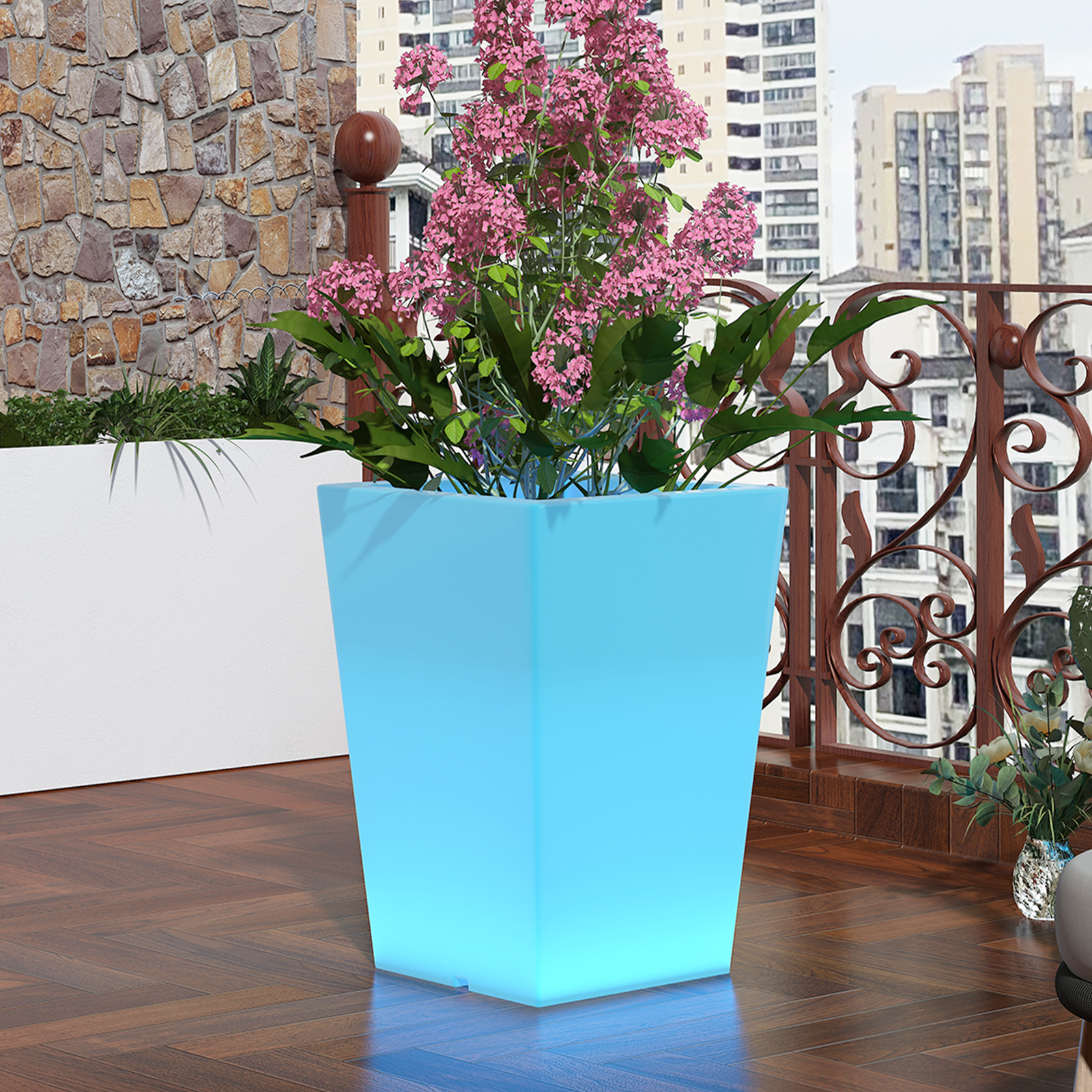 BALUS 28" LED Outdoor Tall Planter with Remote Control, Large RGB Ice Bucket ,Waterproof Rechargeable Lighted Flower Pot for Home Decor, Garden, Party, Wedding, Gifts