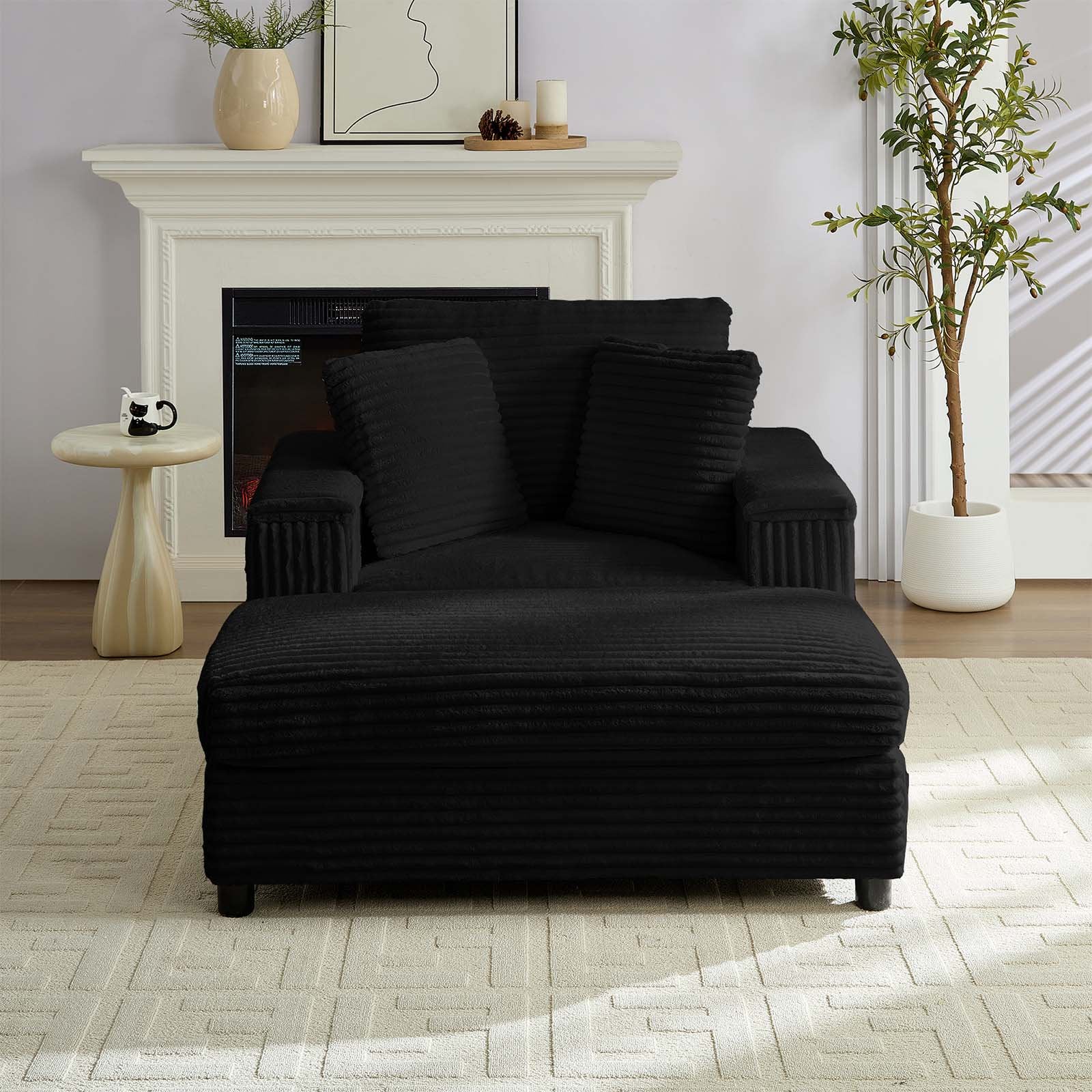 Mjkone Oversized Accent Chair with Ottoman for Living Room, Single Indoor Lounge Sofa Armchair with Storage Armrests,