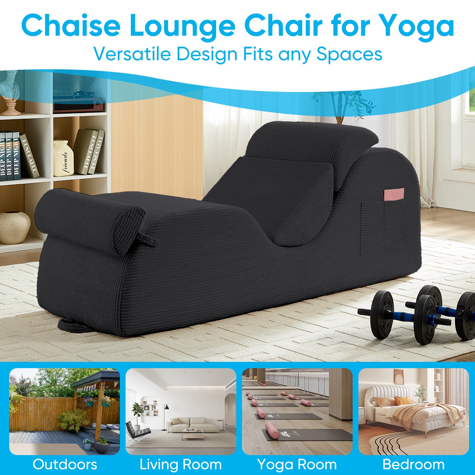 BALUS 68" Yoga Sofa With Three Pillows, Chaise Lounge Chair For Yoga,Corduroy,