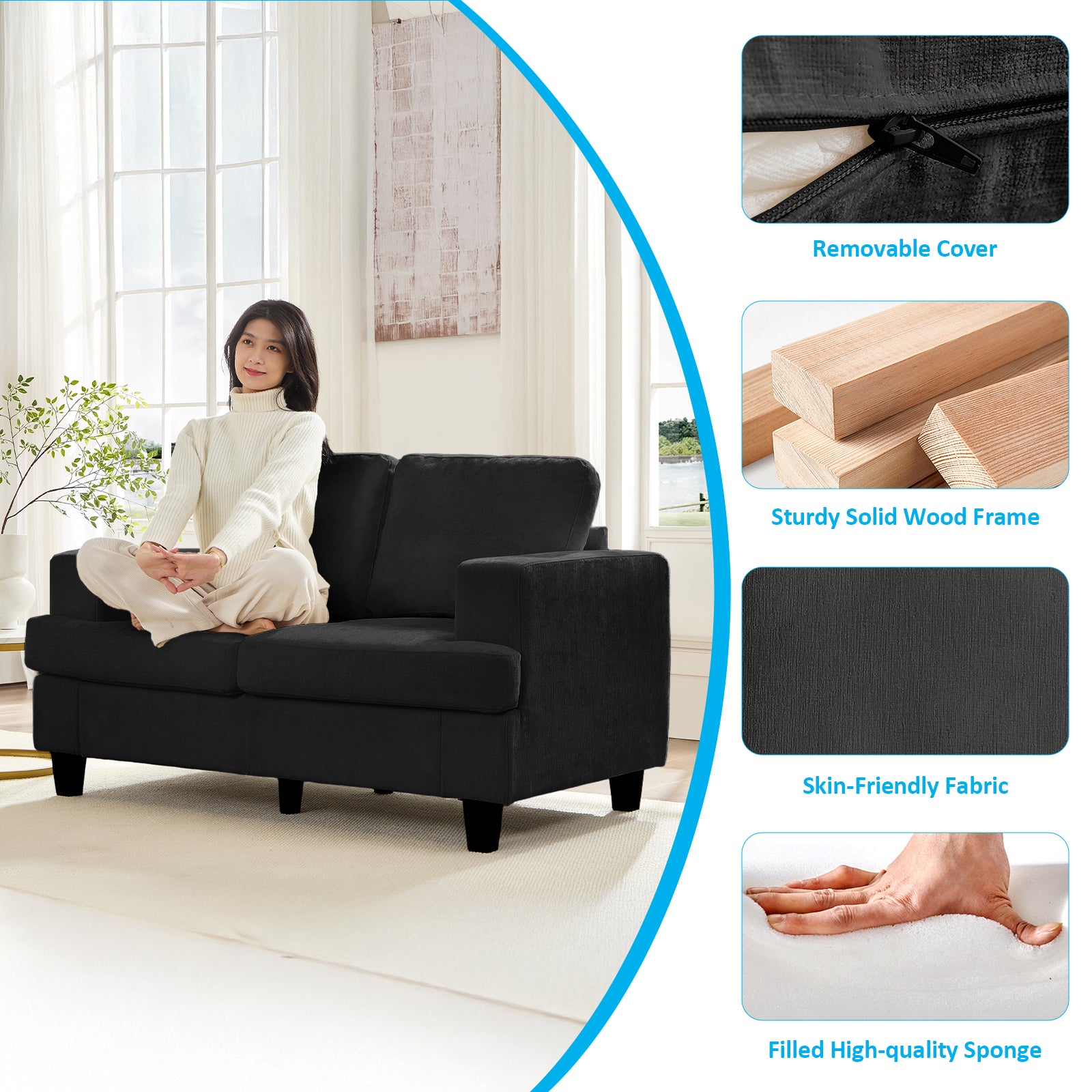 Puremind Sofa and Loveseat Set for Living Room, 2 Piece Sectional Sofa Set, Living Room Furniture Sets, Chenille Upholstered Sofa and Couch