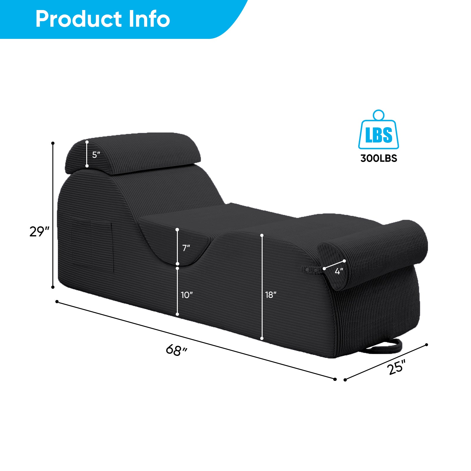 BALUS 68" Yoga Sofa With Three Pillows, Chaise Lounge Chair For Yoga,Corduroy,