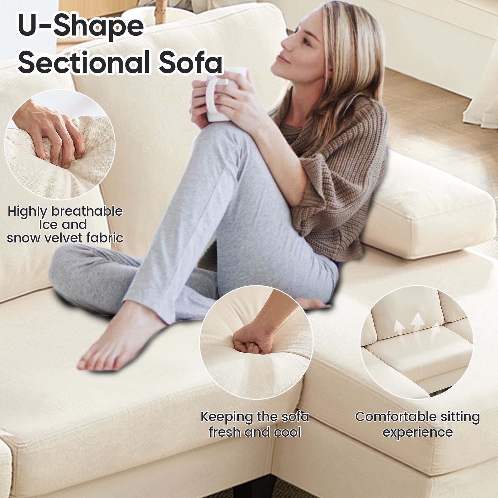 ZAFLY Sectional Couches for Living Room, U Shaped Sectional Sofa with Double Chaise for Apartment, Green