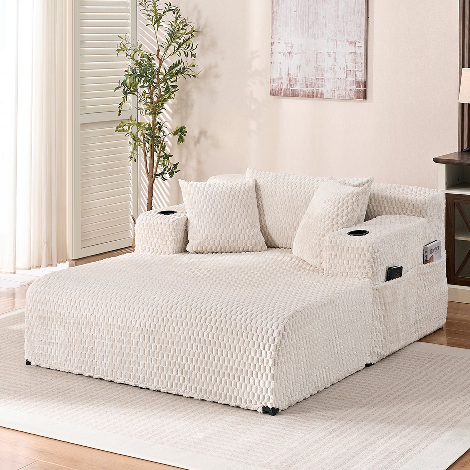 Puremind 85“W Double Chaise Lounge Chair Indoor, Oversized Sectional Corduroy Sofa Bed, Deep Seat Sleeper Loveseat, Cloud Sofa for Living Room/Apartment