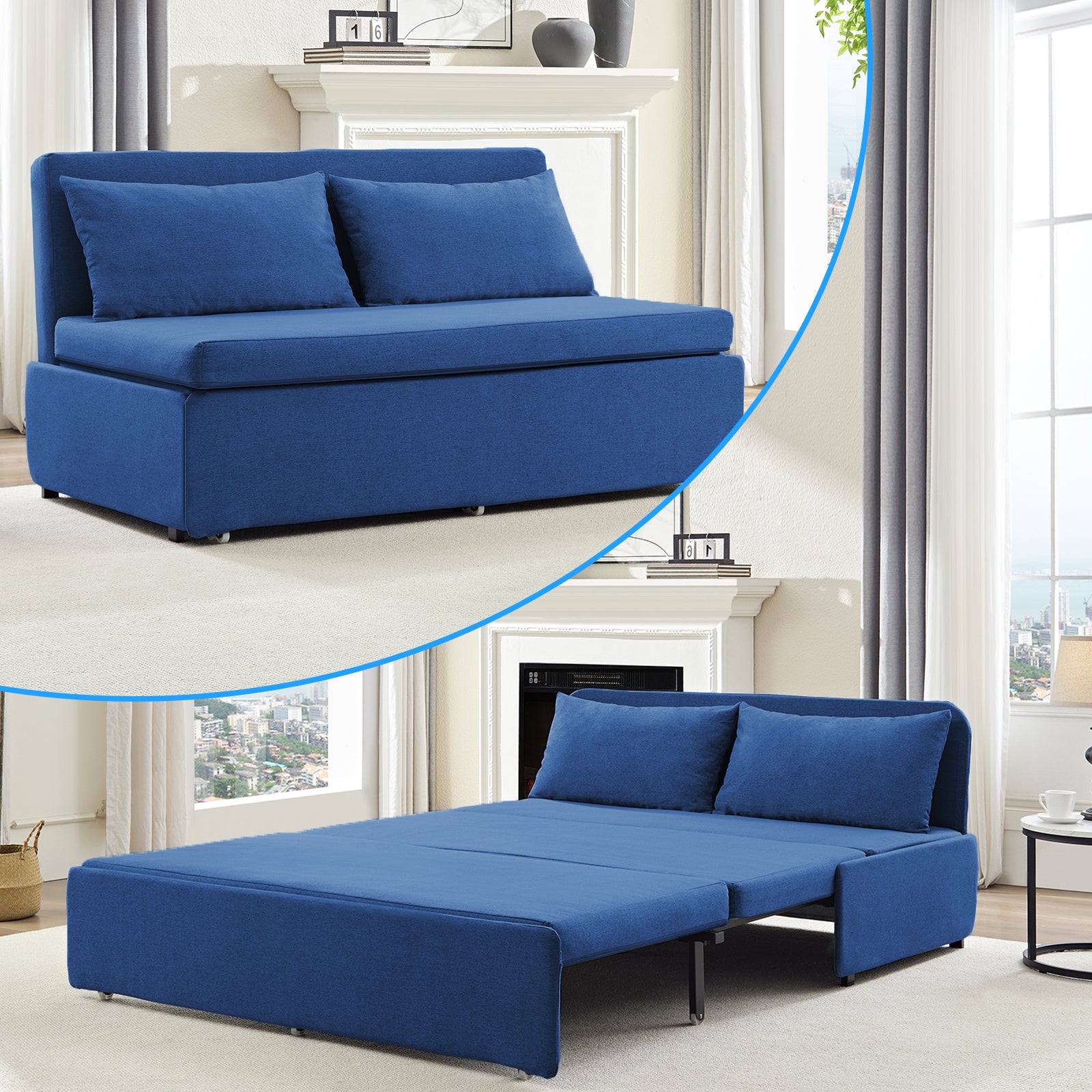 Puremind 3 in 1 Pull Out Sofa Bed, Queen Size Convertible Sleeper Sofa, Corduroy Loveseat Couch Bed with Pillows for Living Room/Apartment