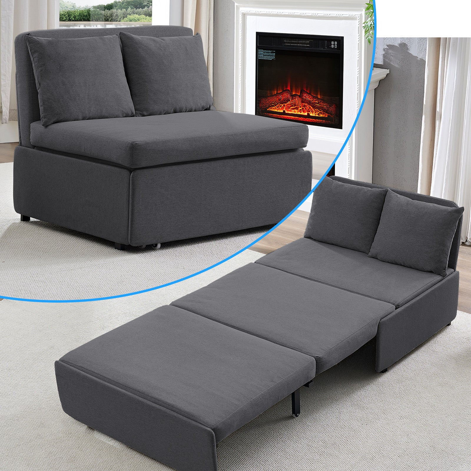 Puremind 3 in 1 Pull Out Sofa Bed, Queen Size Convertible Sleeper Sofa, Corduroy Loveseat Couch Bed with Pillows for Living Room/Apartment