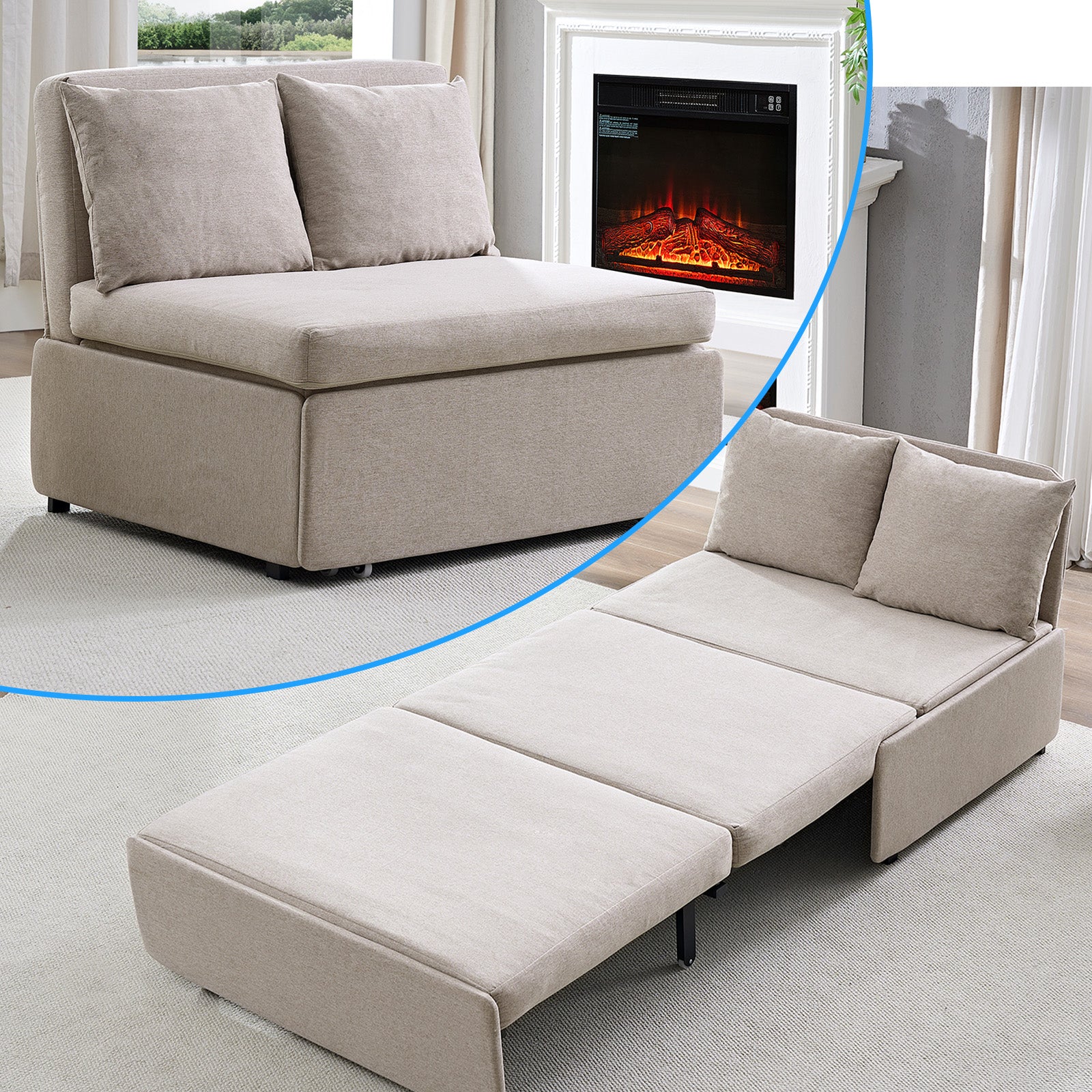 Puremind 3 in 1 Pull Out Sofa Bed, Queen Size Convertible Sleeper Sofa, Corduroy Loveseat Couch Bed with Pillows for Living Room/Apartment