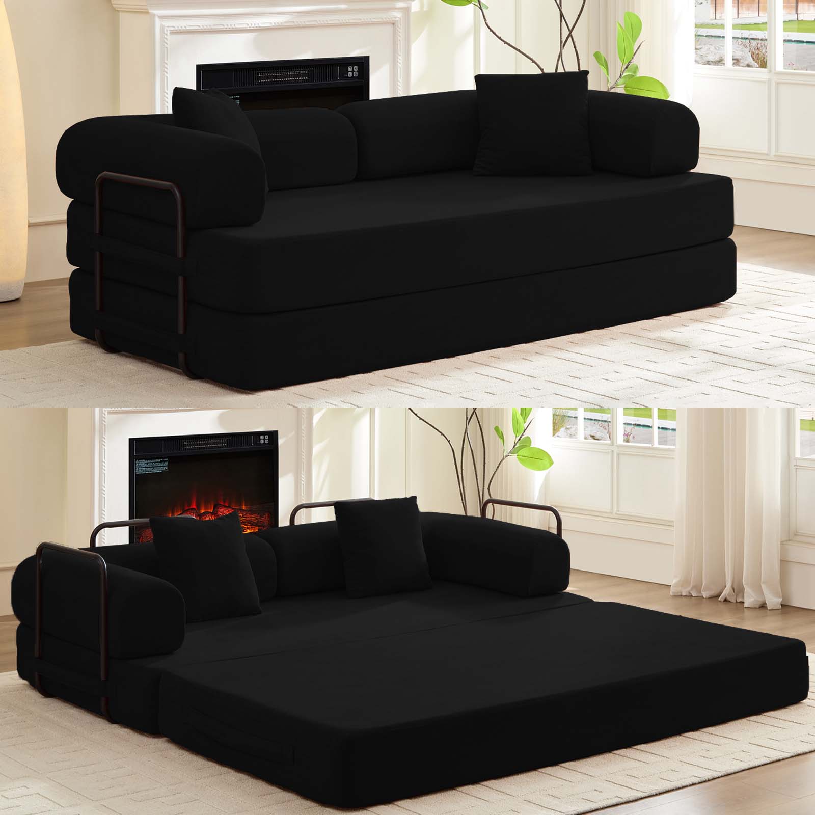 BALUS Fold Out Floor Coach, No Assembly Sofa Bed, Folding Lounge Sofa Bed Sleeper for Living Room , Bedroom, Queen