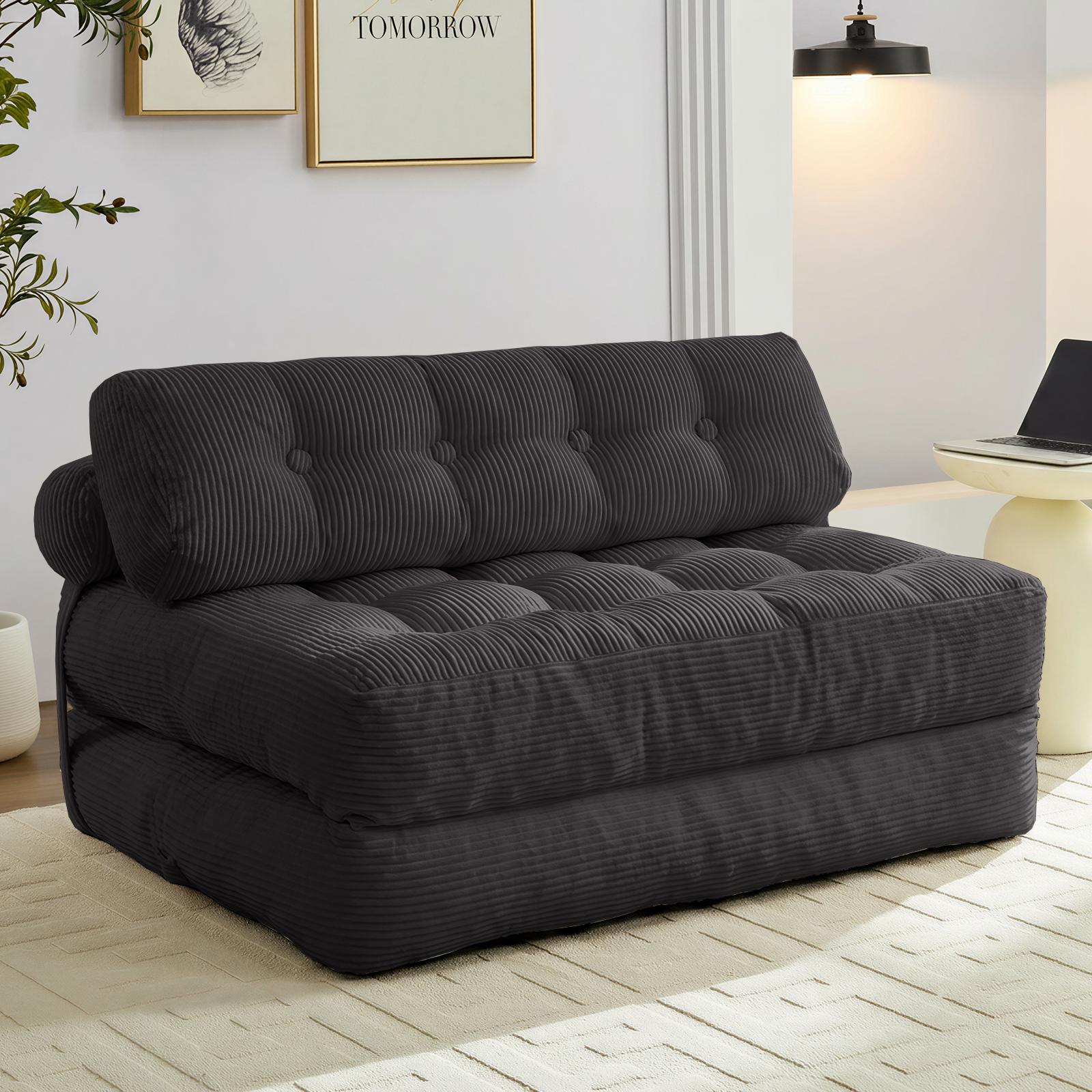 Puremind Folding Sofa Bed, Convertible Floor Couch for Adults and Kids, Corduroy Fold Out Chair Bed with Pillow, Comfy Floor Sofa for Living Room/Bedroom