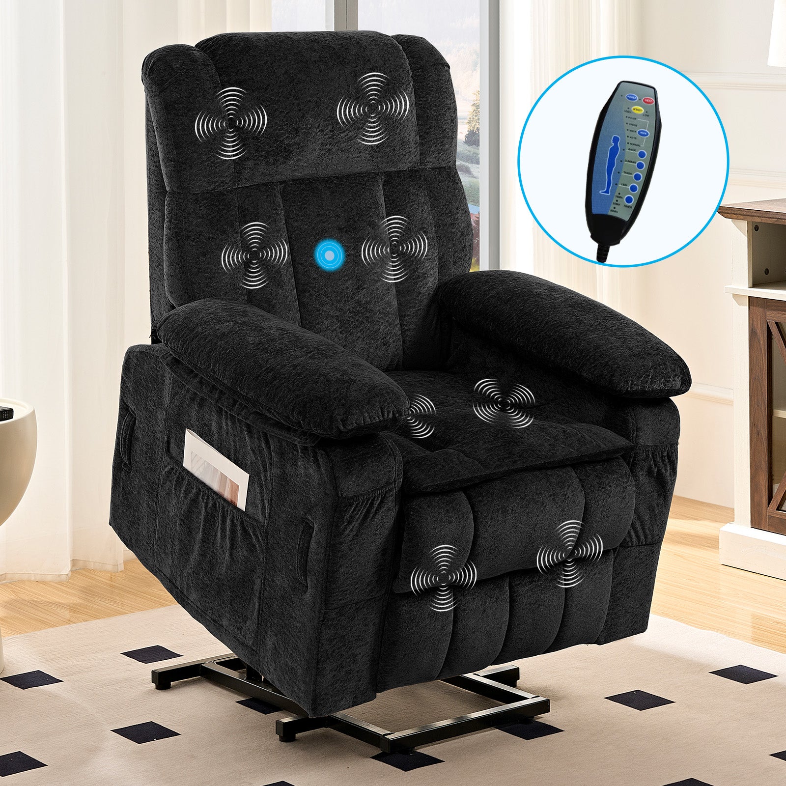 BALUS Oversized Power Lift Recliner with Dual Motor for Elderly, Velvet Arm Chair with Heat and Massage for Living Room
