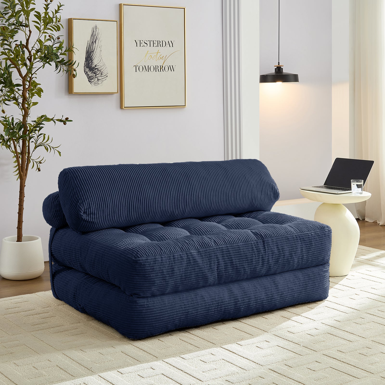 BALUS Full Size Boneless Futon Couch Bed, No Assembly Floor Mattresses for Sleeping, Dorm Sofa Bed for Apartment/ Living Room, Corded