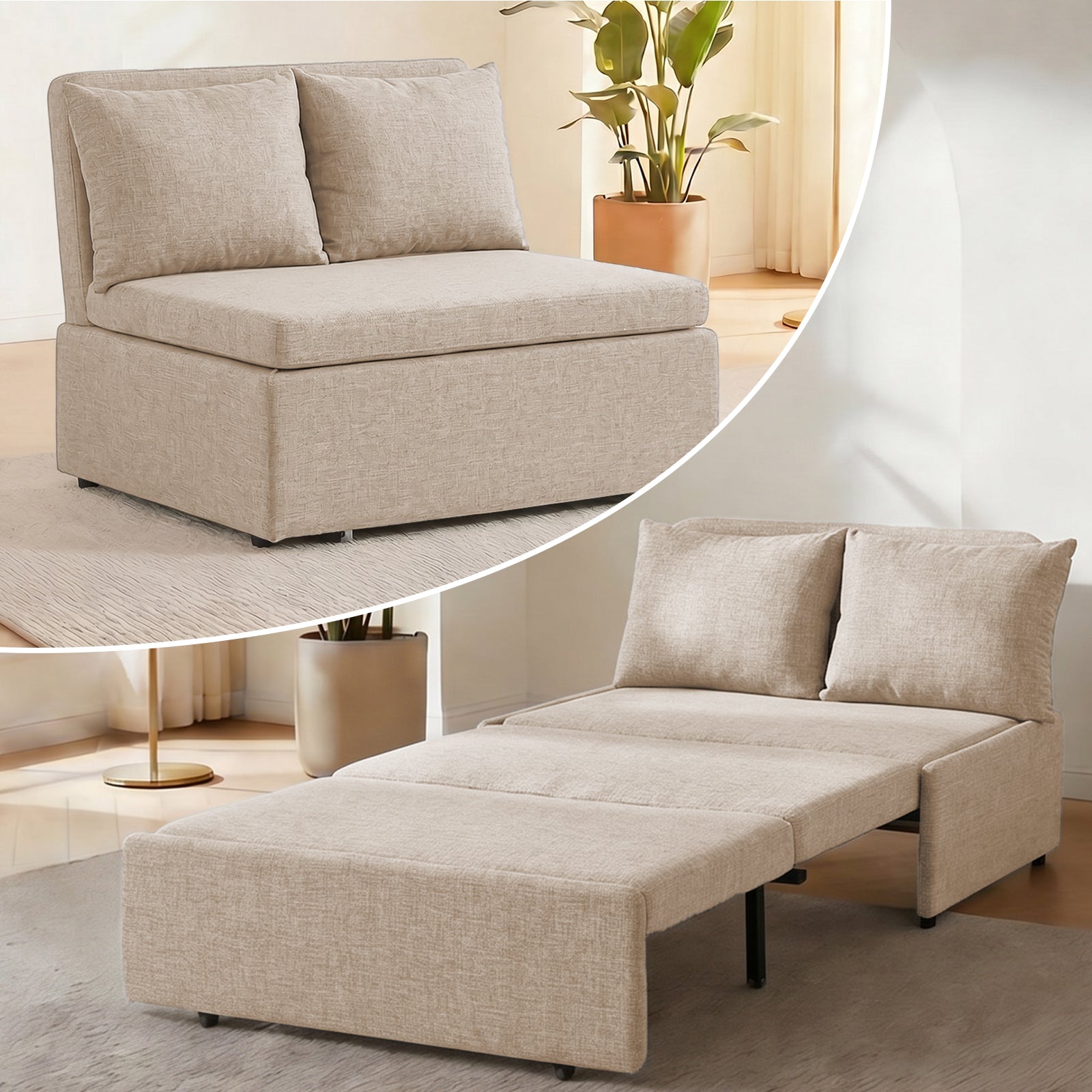 Puremind 3 in 1 Pull Out Sofa Bed, Queen Size Convertible Sleeper Sofa, Corduroy Loveseat Couch Bed with Pillows for Living Room/Apartment