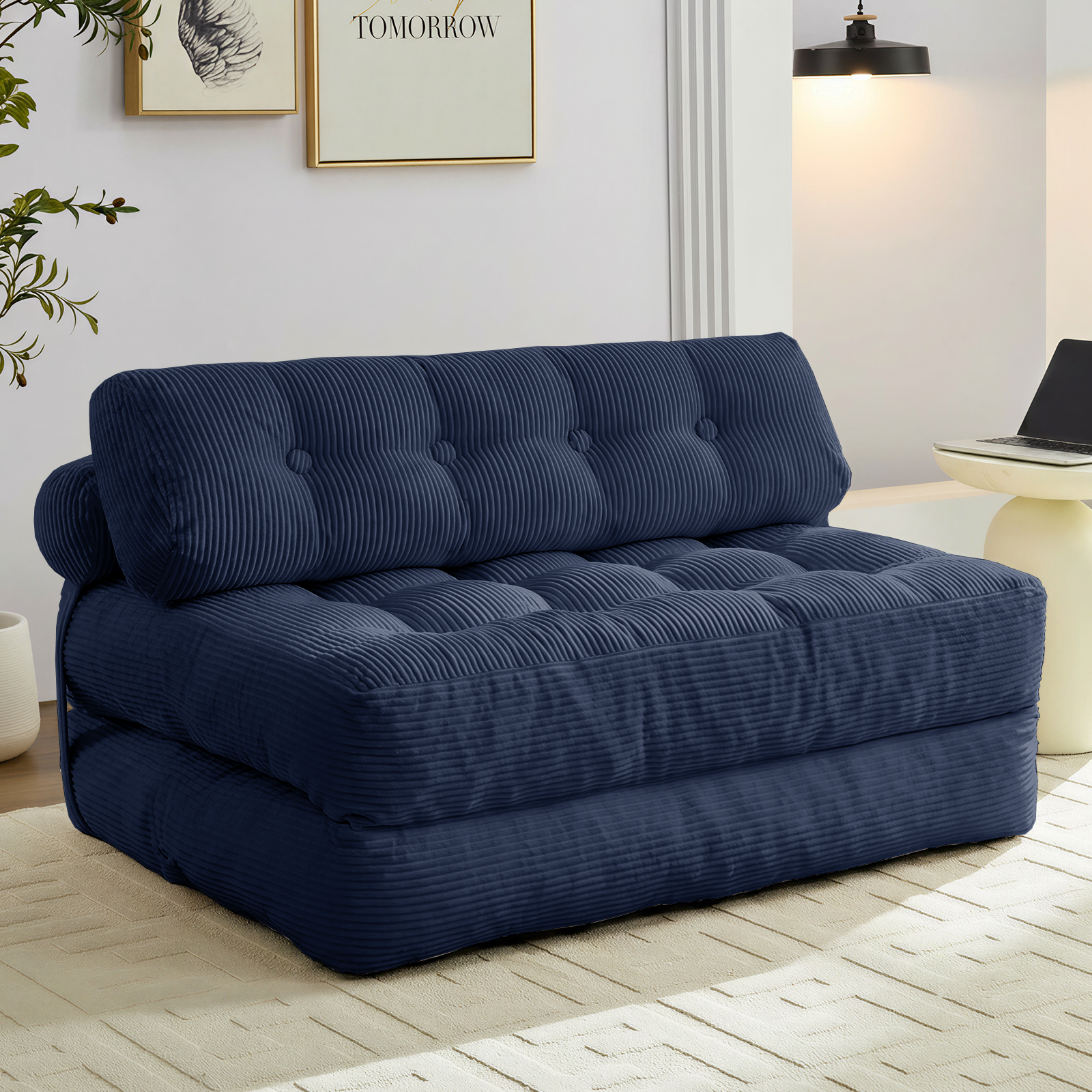 Puremind Folding Sofa Bed, Convertible Floor Couch for Adults and Kids, Corduroy Fold Out Chair Bed with Pillow, Comfy Floor Sofa for Living Room/Bedroom