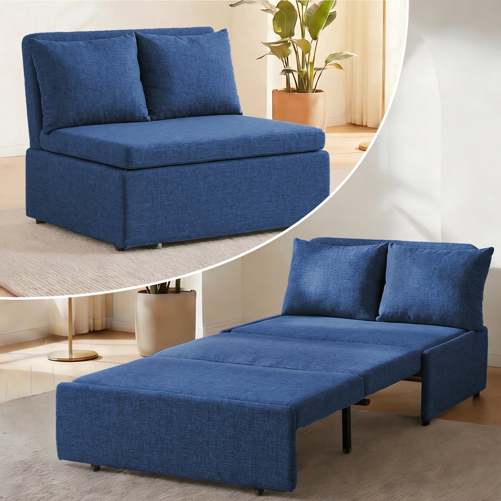 Puremind 3 in 1 Pull Out Sofa Bed, Queen Size Convertible Sleeper Sofa, Corduroy Loveseat Couch Bed with Pillows for Living Room/Apartment