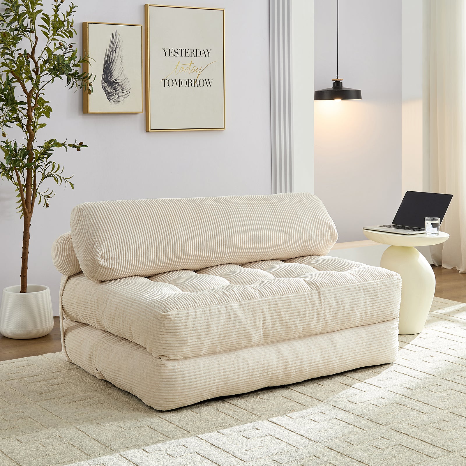 BALUS Full Size Boneless Futon Couch Bed, No Assembly Floor Mattresses for Sleeping, Dorm Sofa Bed for Apartment/ Living Room, Corded