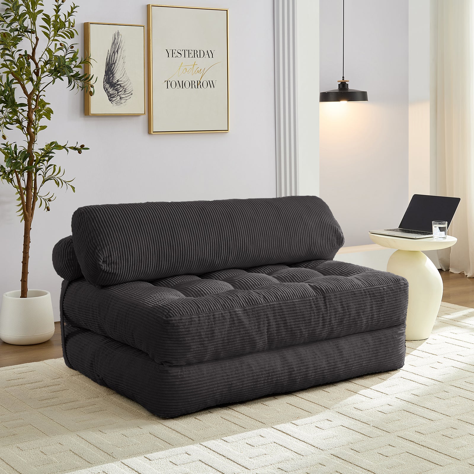 BALUS Full Size Boneless Futon Couch Bed, No Assembly Floor Mattresses for Sleeping, Dorm Sofa Bed for Apartment/ Living Room, Corded
