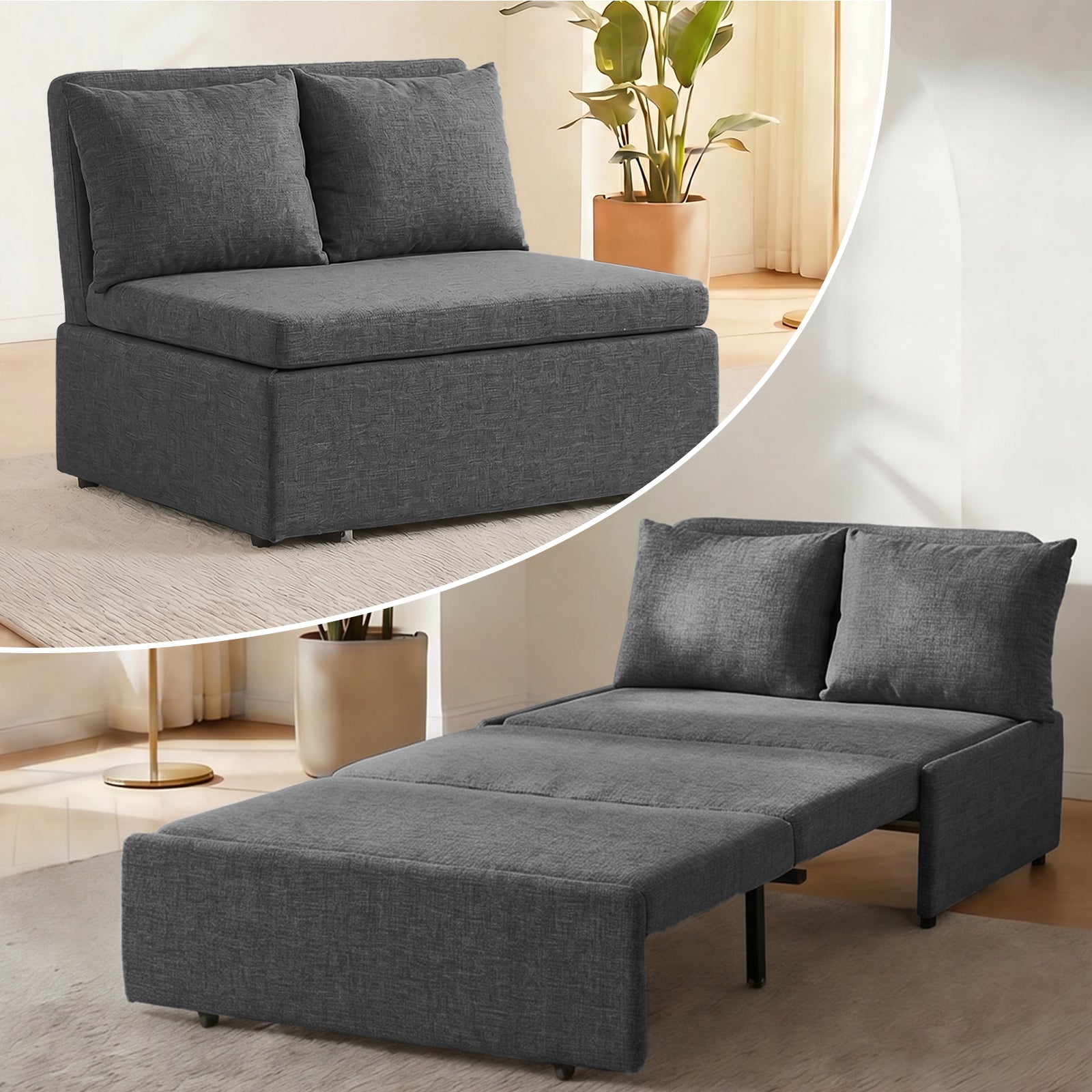 Puremind 3 in 1 Pull Out Sofa Bed, Queen Size Convertible Sleeper Sofa, Corduroy Loveseat Couch Bed with Pillows for Living Room/Apartment