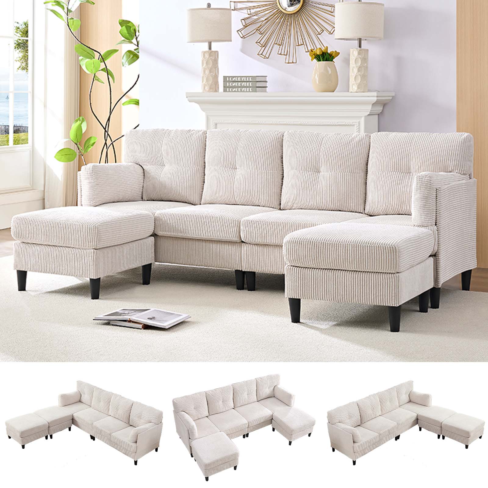 BALUS Convertible U/L Shape Sectional Sofa , Oversized 4 Seat Modular Couch for Living Room/ Apartment