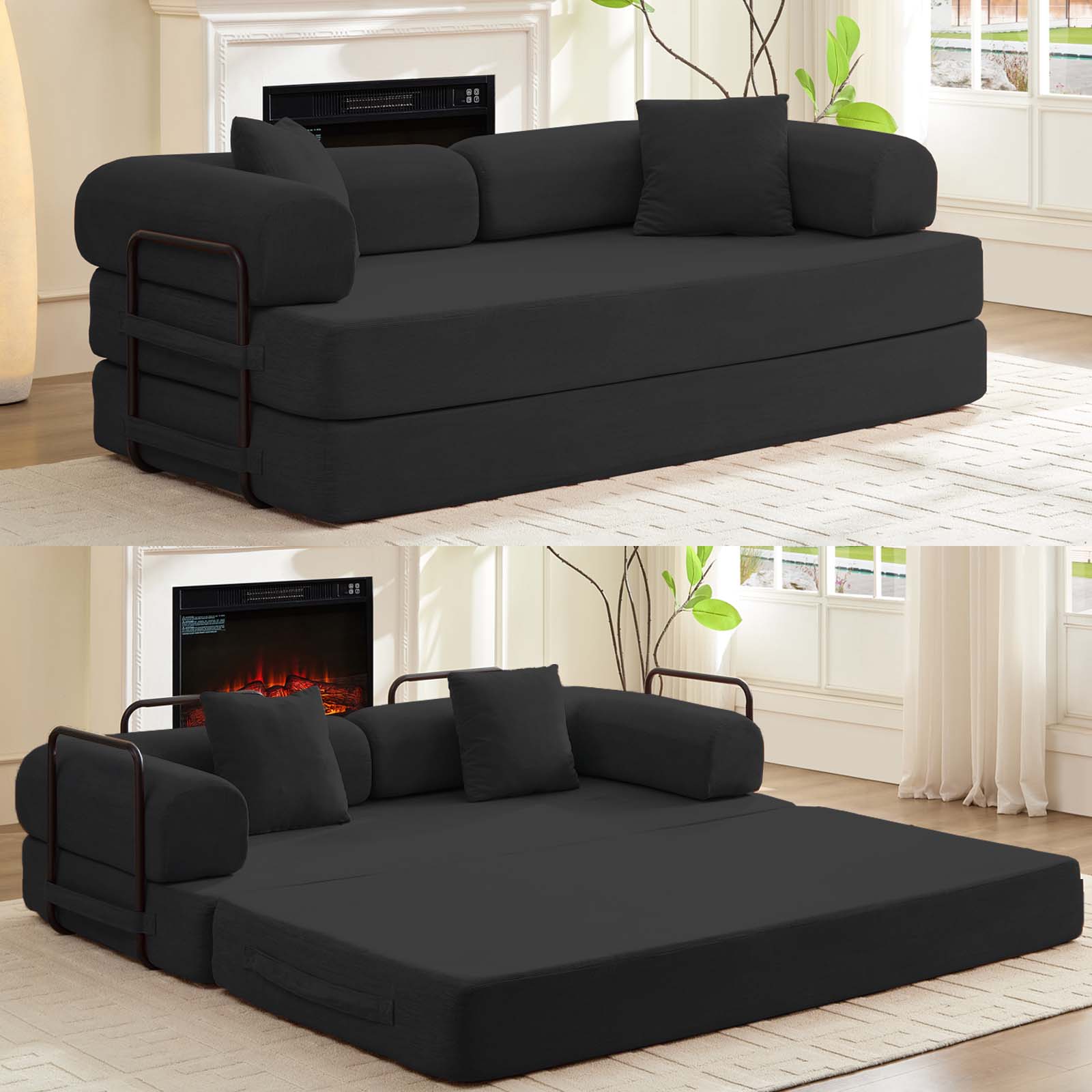 BALUS Fold Out Floor Coach, No Assembly Sofa Bed, Folding Lounge Sofa Bed Sleeper for Living Room , Bedroom, Queen