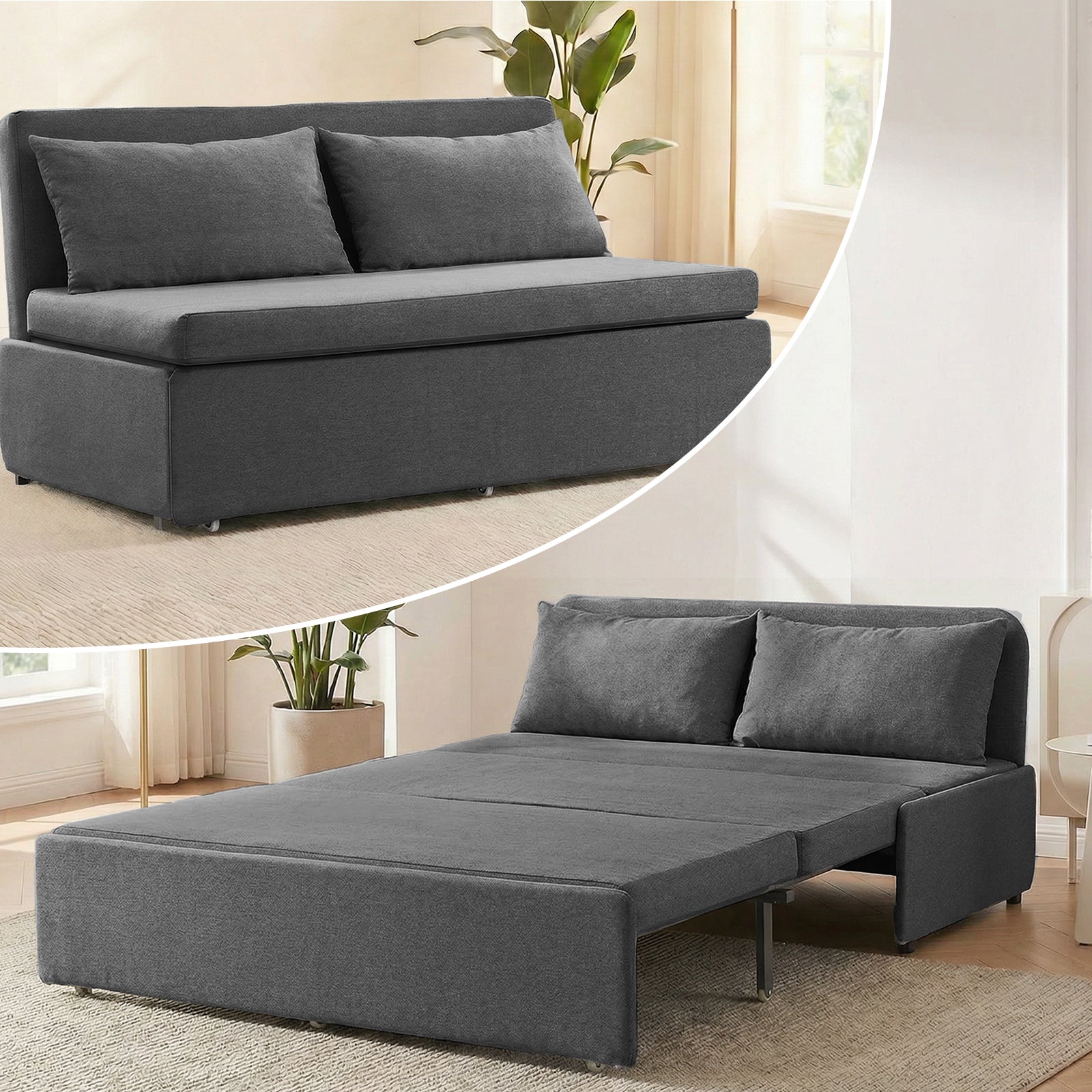 Puremind 3 in 1 Pull Out Sofa Bed, Queen Size Convertible Sleeper Sofa, Corduroy Loveseat Couch Bed with Pillows for Living Room/Apartment