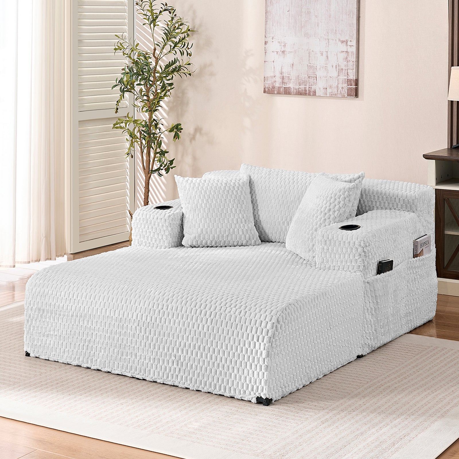 Puremind 85“W Double Chaise Lounge Chair Indoor, Oversized Sectional Corduroy Sofa Bed, Deep Seat Sleeper Loveseat, Cloud Sofa for Living Room/Apartment