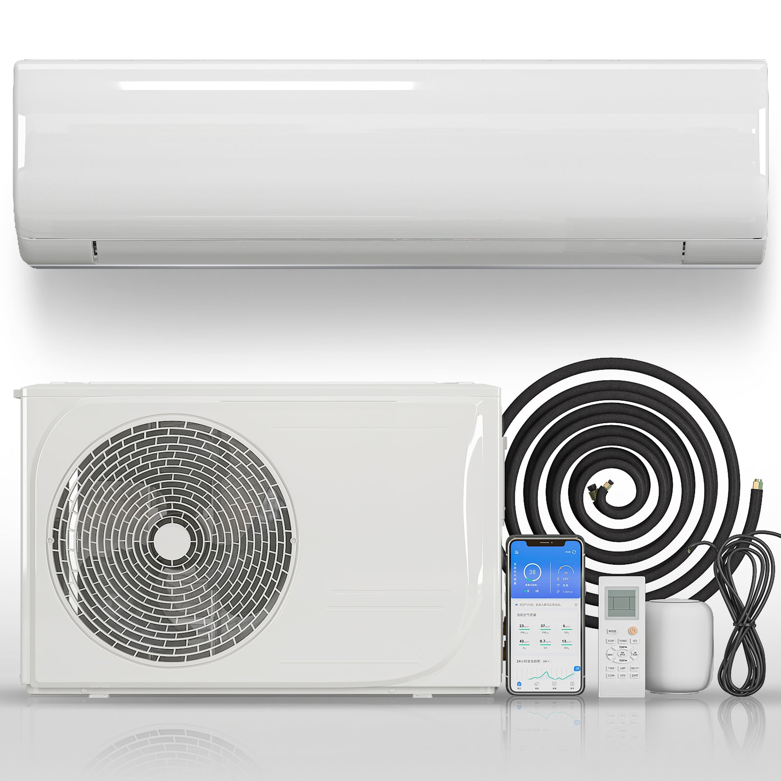 TABU 12000 BTU Mini Split Air Conditioner & Heater, 19 SEER2, WIFI Enabled, Remote Control, White