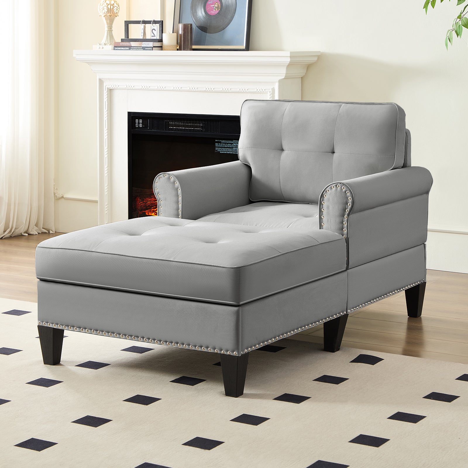 Puremind 59" Chaise Lounge Chair Indoor, Modern Space-Saving Sofa Chair with Armrests, Recliner Sleeper Lounge Chair for Apartment/Living Room