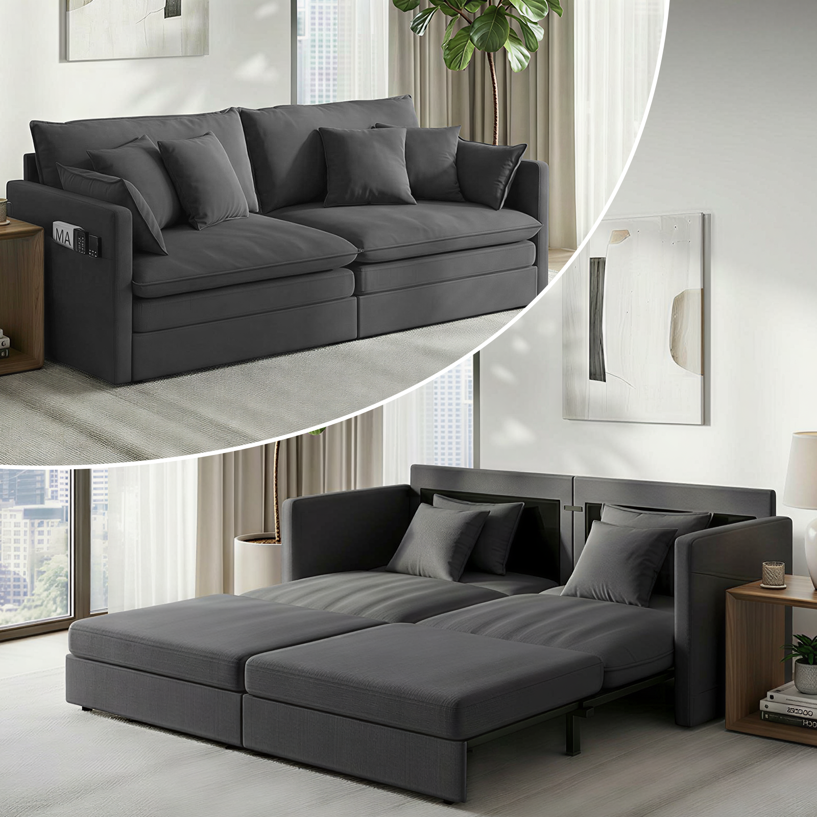 Puremind 78"W 3 in 1 Pull Out Sofa Bed, Queen Sleeper Couch with Side Pockets, Sofa with Pull Out Bed for Living Room/Apartment/Small Spaces