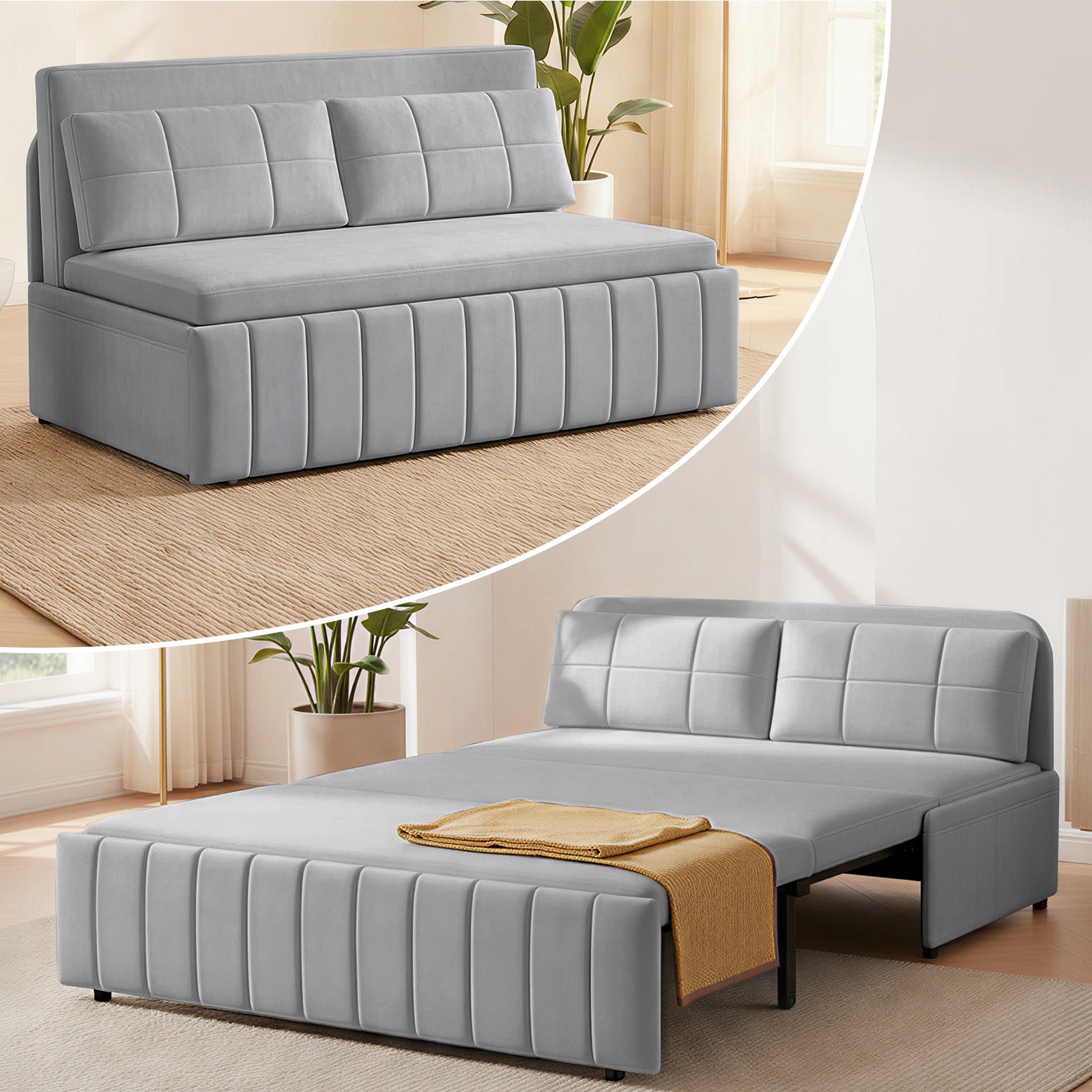 Puremind Pull Out Sofa Bed, Convertible Queen Sleeper Sofa with Mattress, Loveseat Pull Out Couch Bed with 2 Cushions for Small Place/Apartment/Office,
