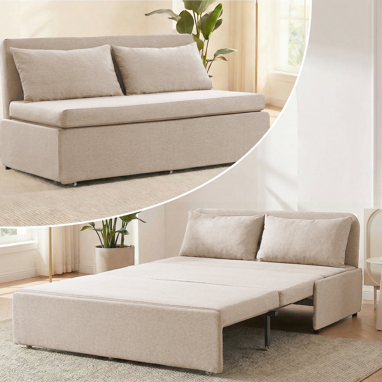 Puremind 3 in 1 Pull Out Sofa Bed, Queen Size Convertible Sleeper Sofa, Corduroy Loveseat Couch Bed with Pillows for Living Room/Apartment
