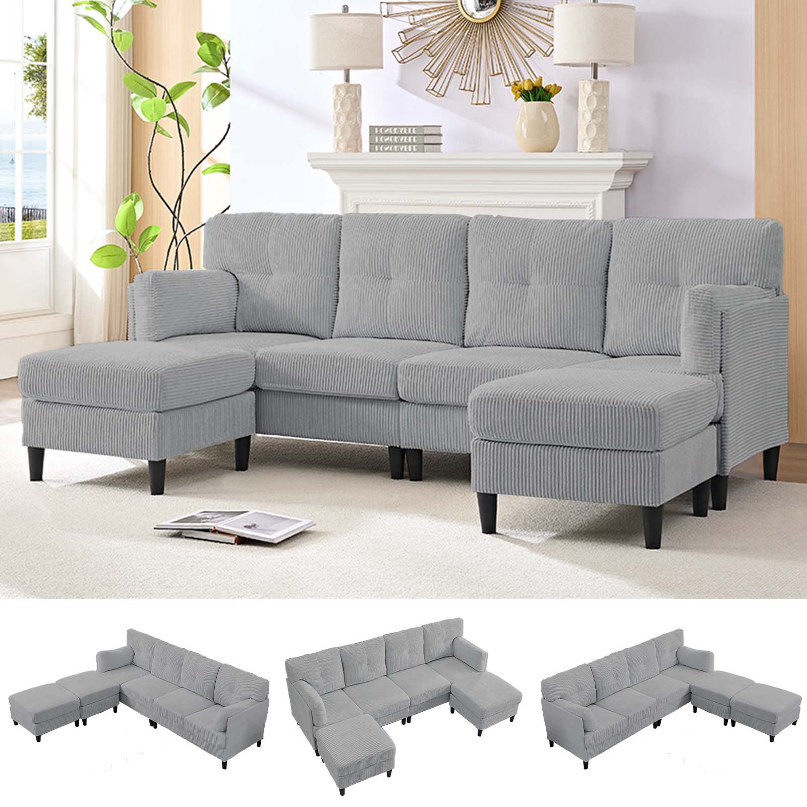 BALUS Convertible U/L Shape Sectional Sofa , Oversized 4 Seat Modular Couch for Living Room/ Apartment