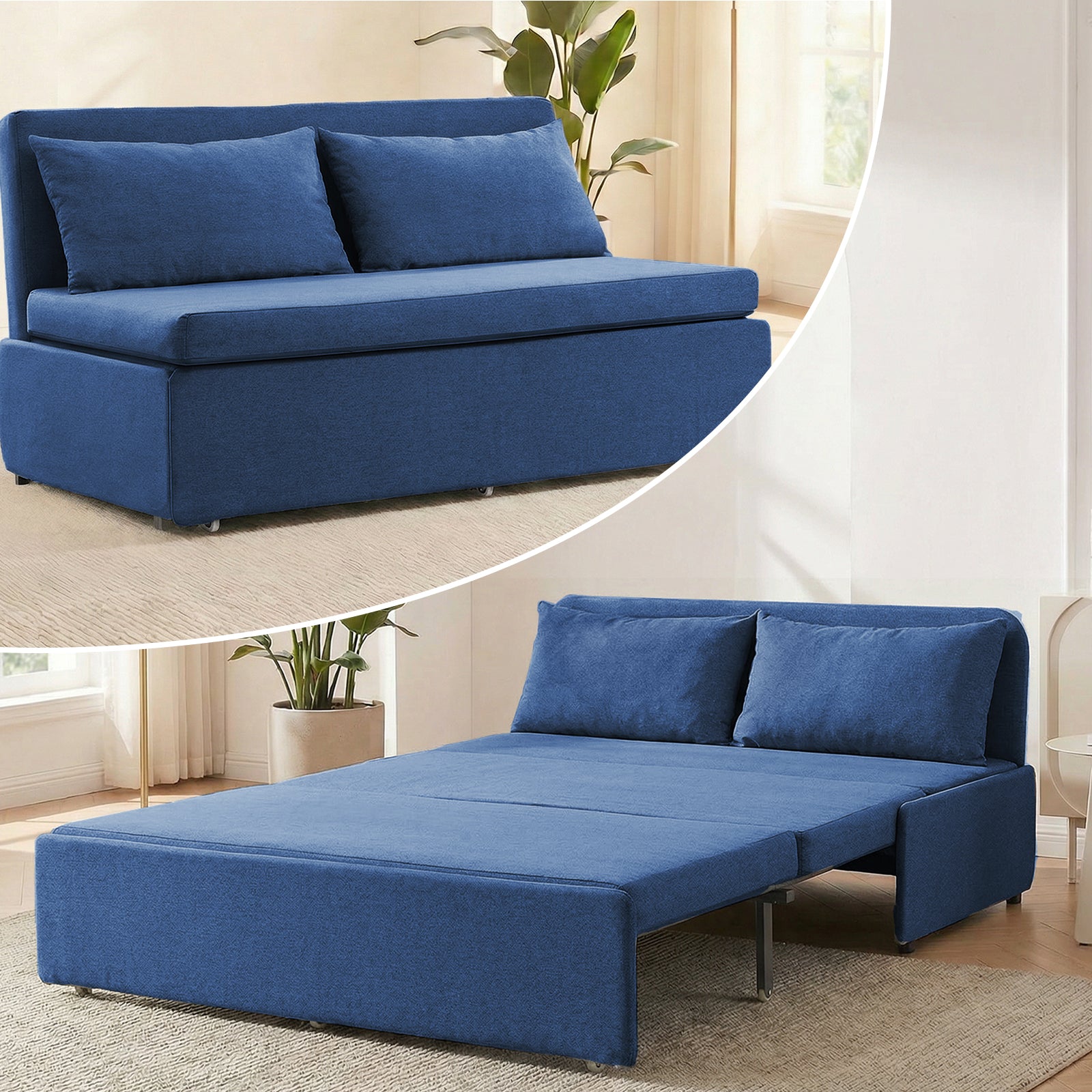 Puremind 3 in 1 Pull Out Sofa Bed, Queen Size Convertible Sleeper Sofa, Corduroy Loveseat Couch Bed with Pillows for Living Room/Apartment