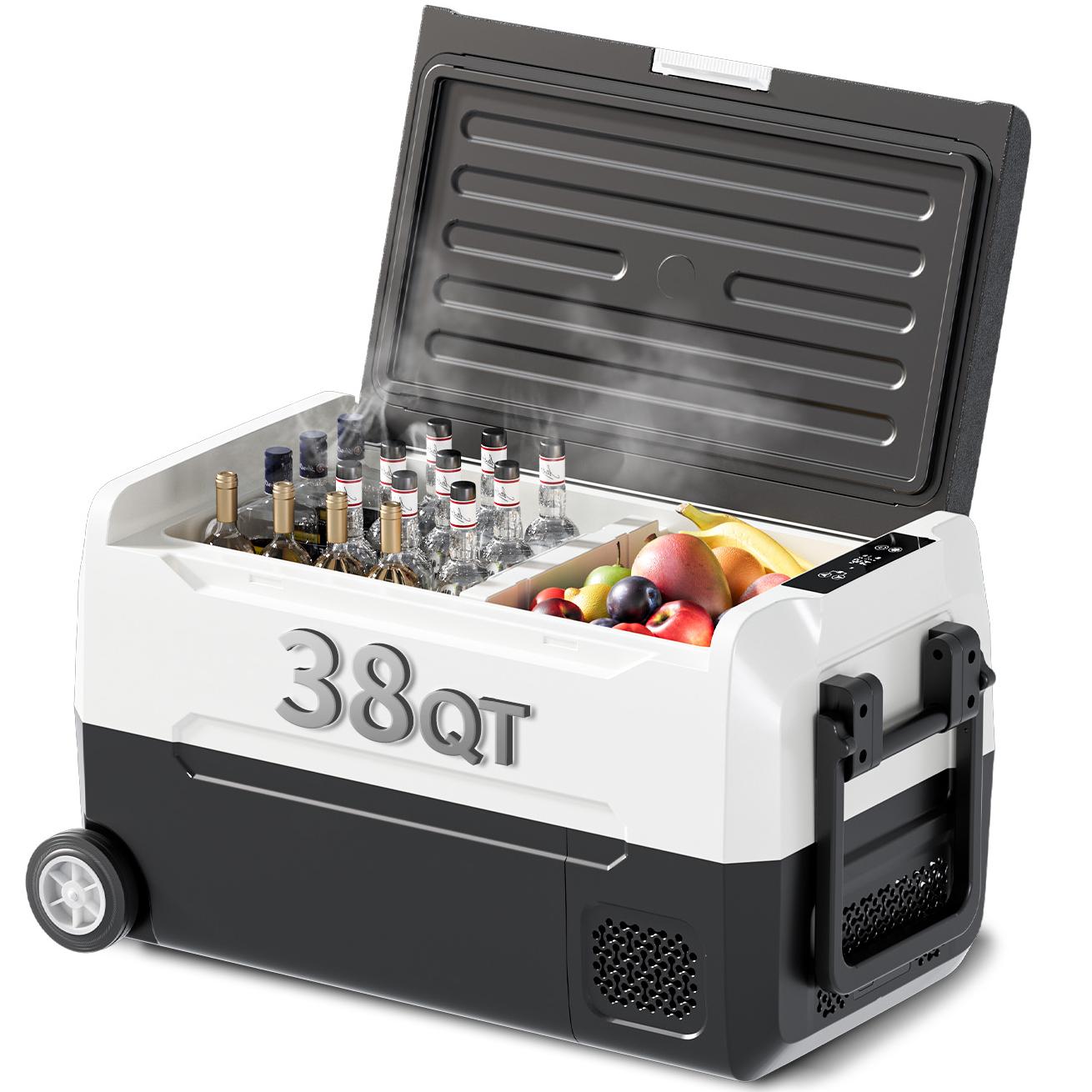 TABU 49QT(45L) Electric Cooler,12V Portable Car Refrigerator with Dual Zone,Independent Temperature Control,Black&White