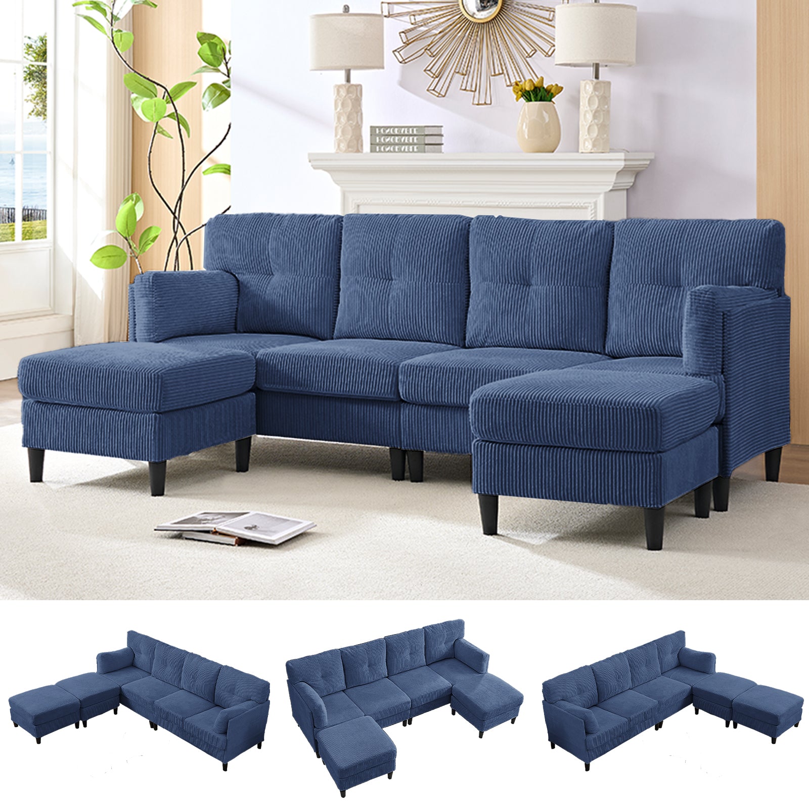 BALUS Convertible U/L Shape Sectional Sofa , Oversized 4 Seat Modular Couch for Living Room/ Apartment