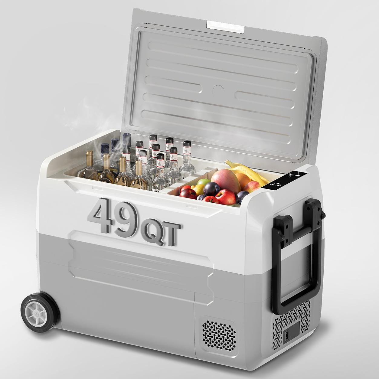 TABU 49QT(45L) Electric Cooler,12V Portable Car Refrigerator with Dual Zone,Independent Temperature Control,Black&White