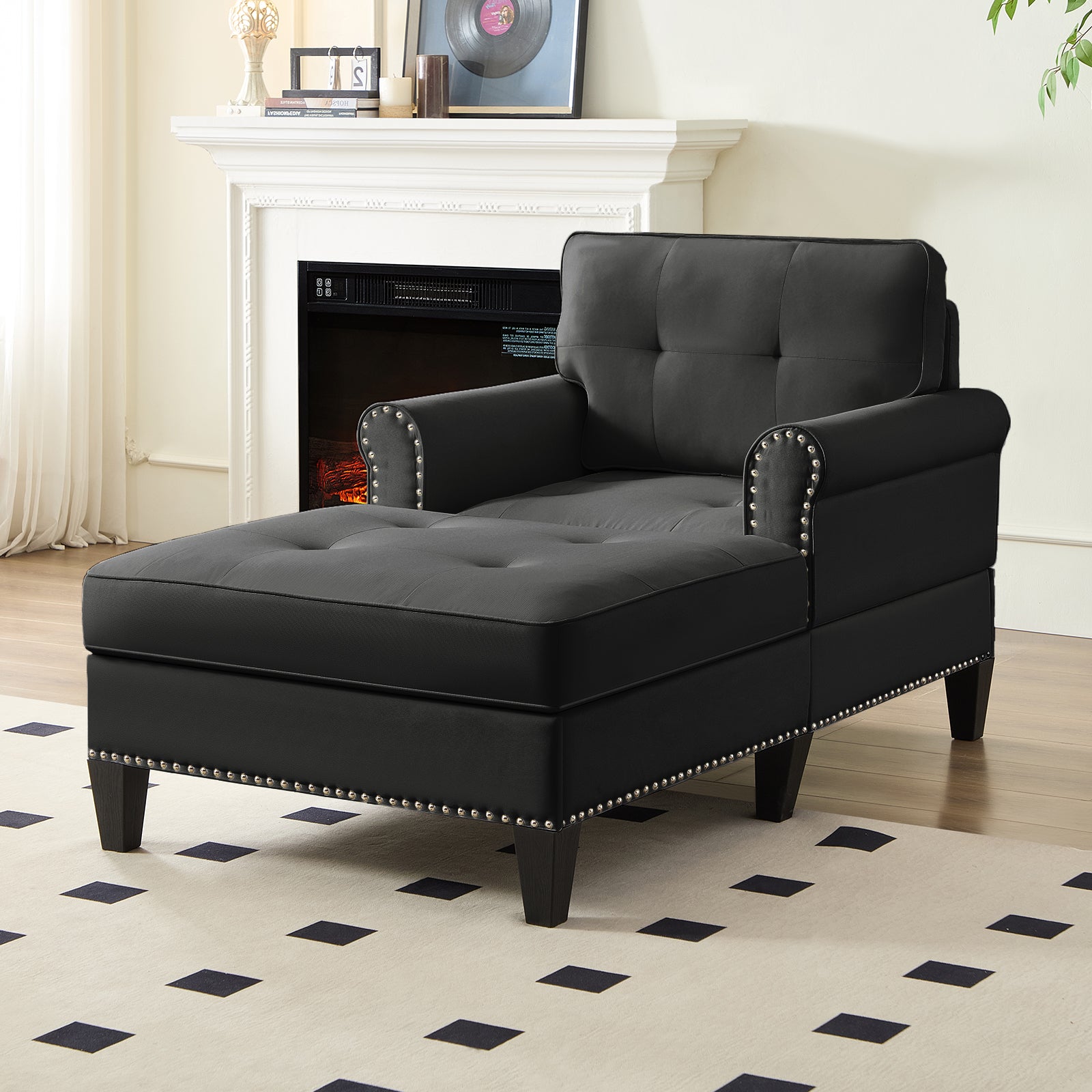 Puremind 59" Chaise Lounge Chair Indoor, Modern Space-Saving Sofa Chair with Armrests, Recliner Sleeper Lounge Chair for Apartment/Living Room