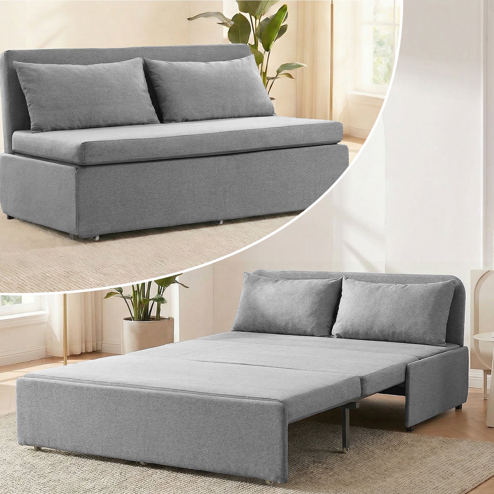Puremind 3 in 1 Pull Out Sofa Bed, Queen Size Convertible Sleeper Sofa, Corduroy Loveseat Couch Bed with Pillows for Living Room/Apartment