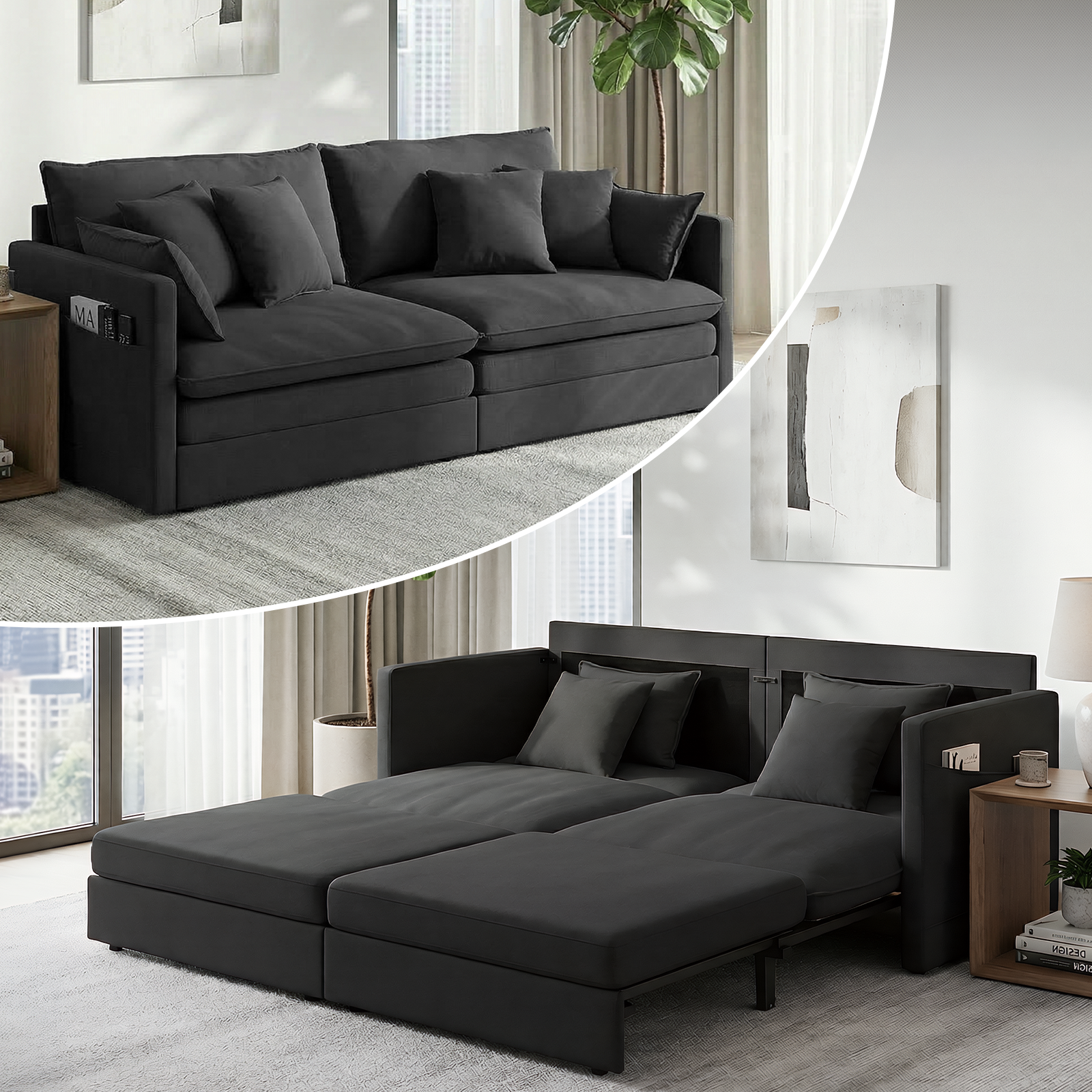Puremind 78"W 3 in 1 Pull Out Sofa Bed, Queen Sleeper Couch with Side Pockets, Sofa with Pull Out Bed for Living Room/Apartment/Small Spaces