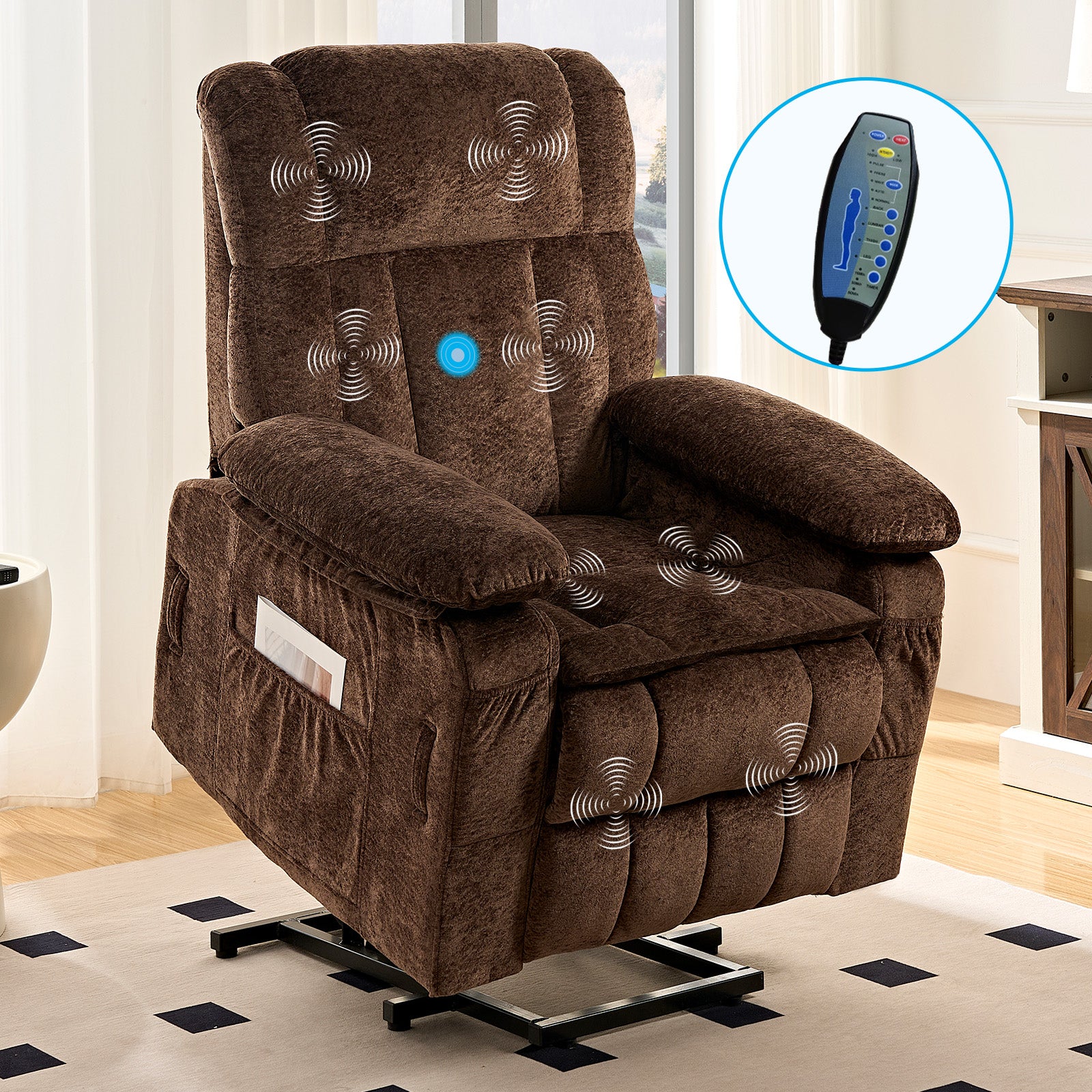 BALUS Oversized Power Lift Recliner with Dual Motor for Elderly, Velvet Arm Chair with Heat and Massage for Living Room