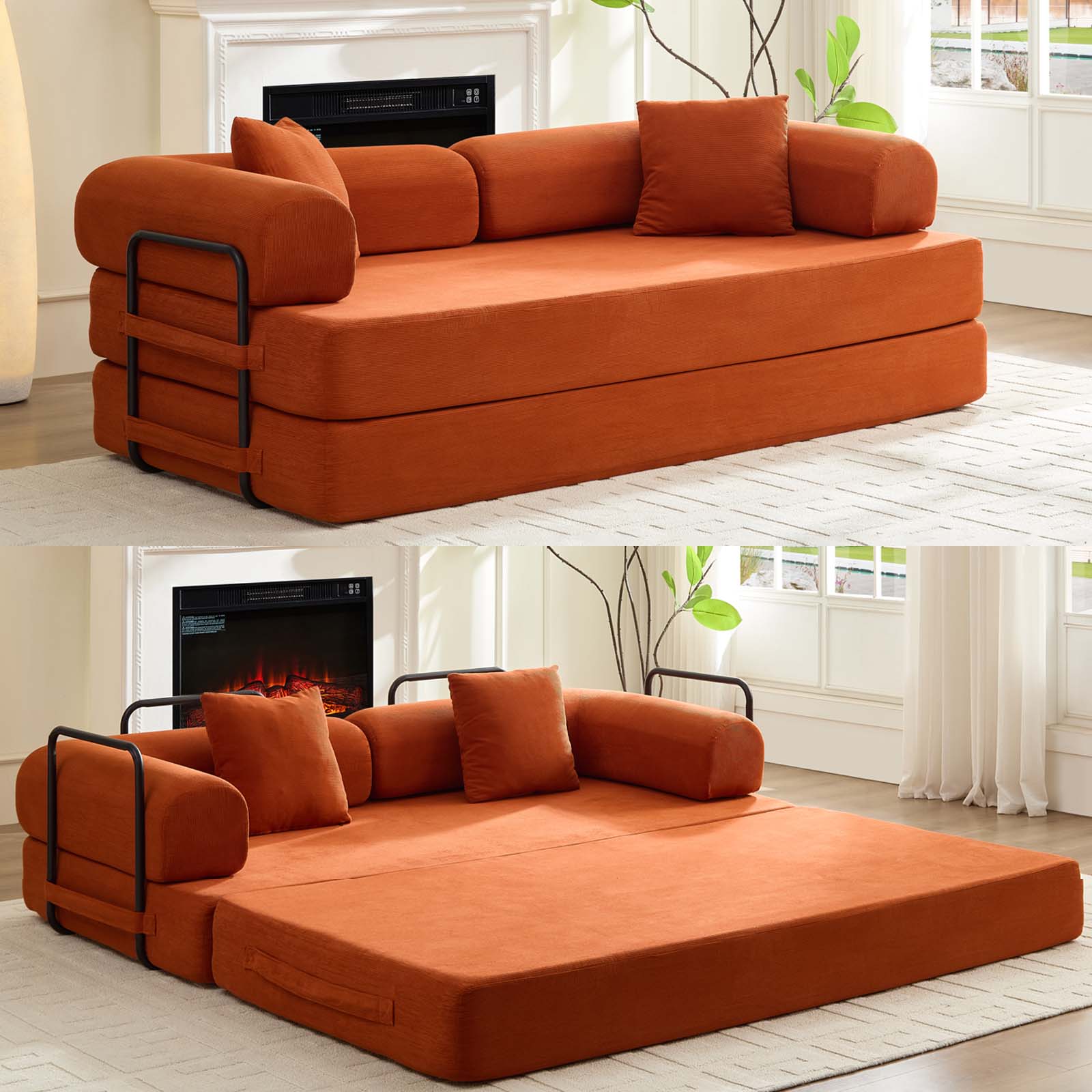 BALUS Fold Out Floor Coach, No Assembly Sofa Bed, Folding Lounge Sofa Bed Sleeper for Living Room , Bedroom, Queen
