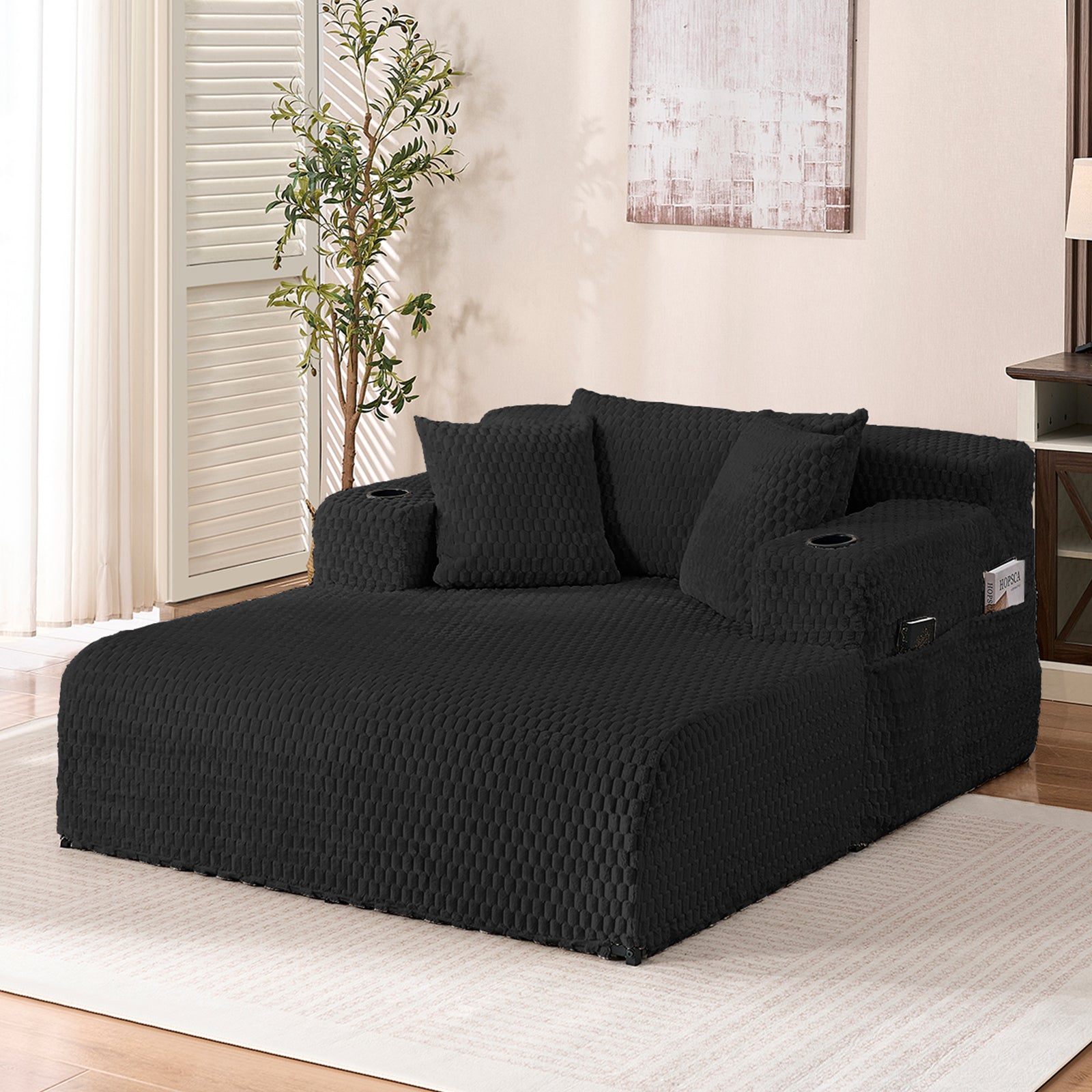 Puremind 85“W Double Chaise Lounge Chair Indoor, Oversized Sectional Corduroy Sofa Bed, Deep Seat Sleeper Loveseat, Cloud Sofa for Living Room/Apartment