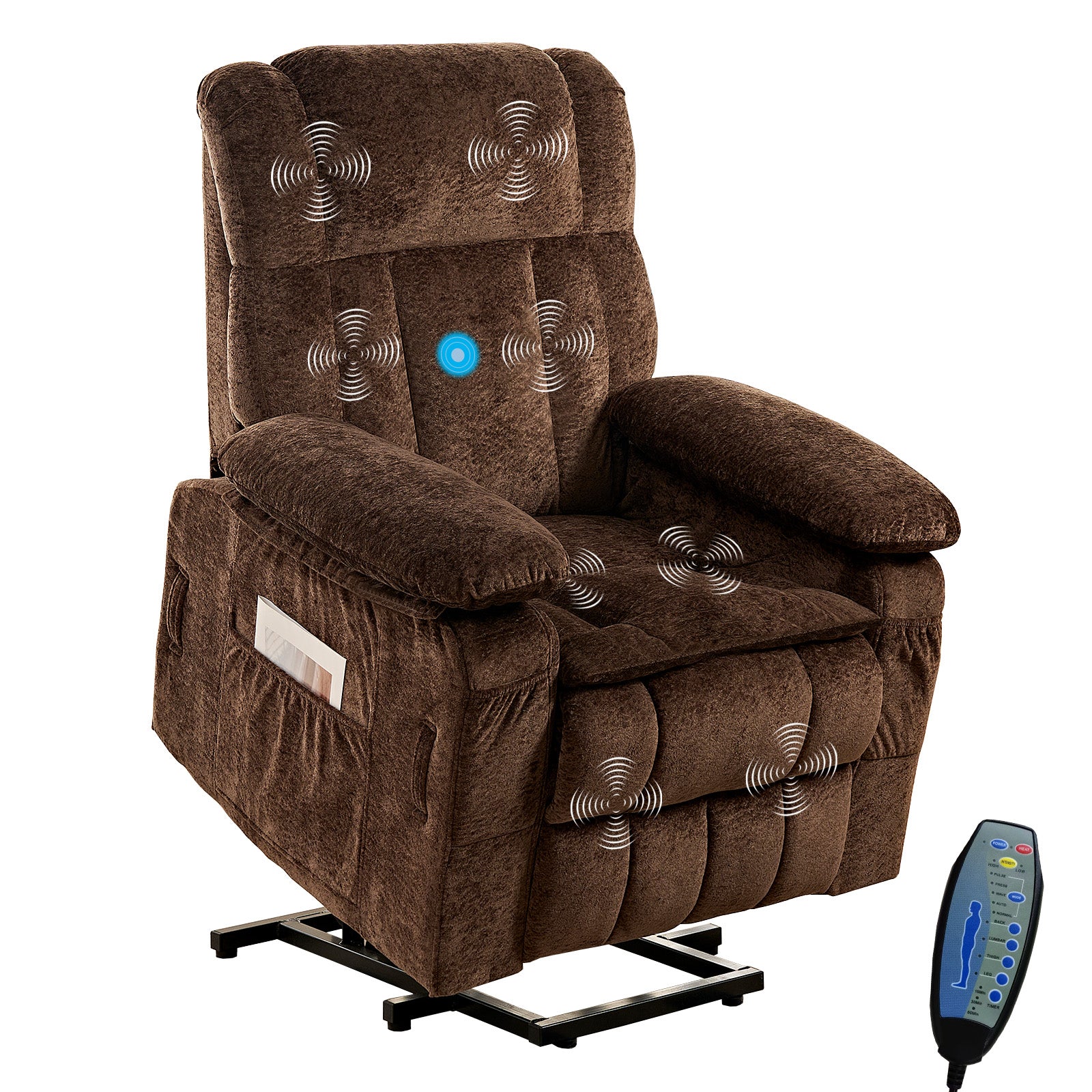 BALUS Oversized Power Lift Recliner with Dual Motor for Elderly, Velvet Arm Chair with Heat and Massage for Living Room