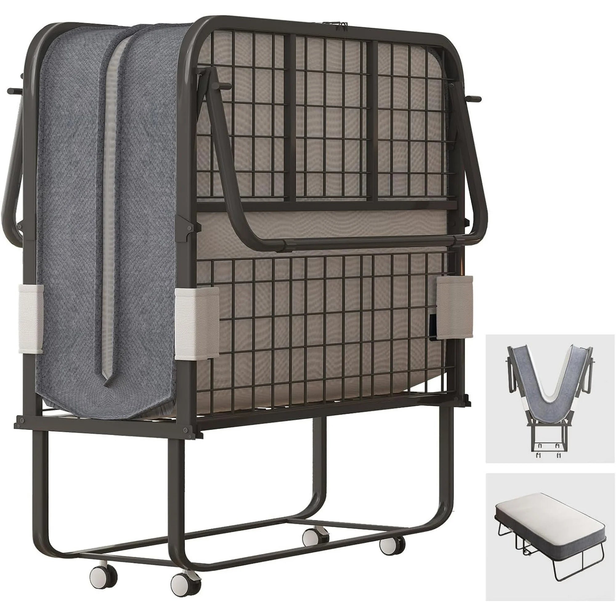 BALUS Folding Bed with Mattress ,Portable Foldable Roll Away Adult Bed for Guest ,Fold up Bed with Memory Foam Mattress