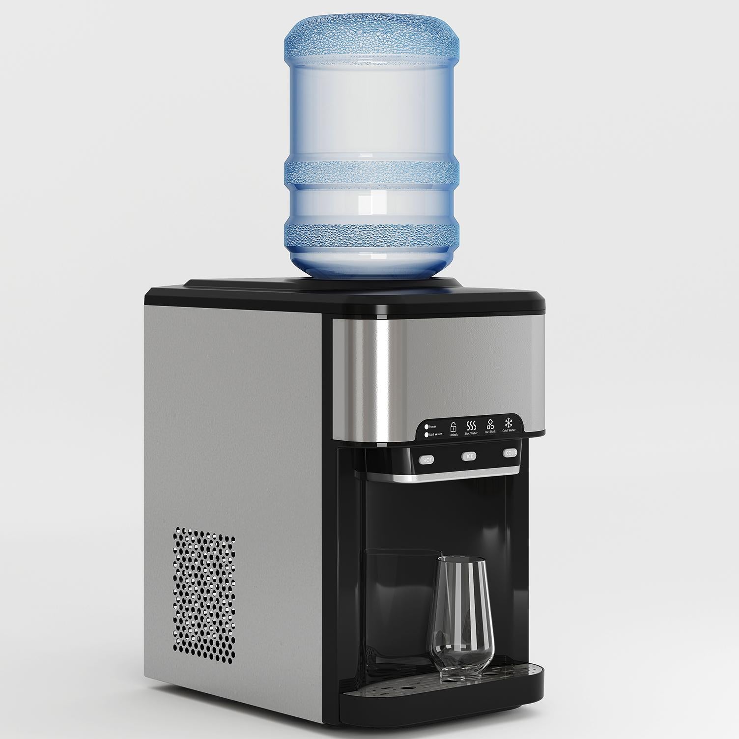 TABU 3 in 1 Water Dispenser with Ice Maker, Cold/Hot Temperature, 3 or 5 Gallon, Top Loading,Black